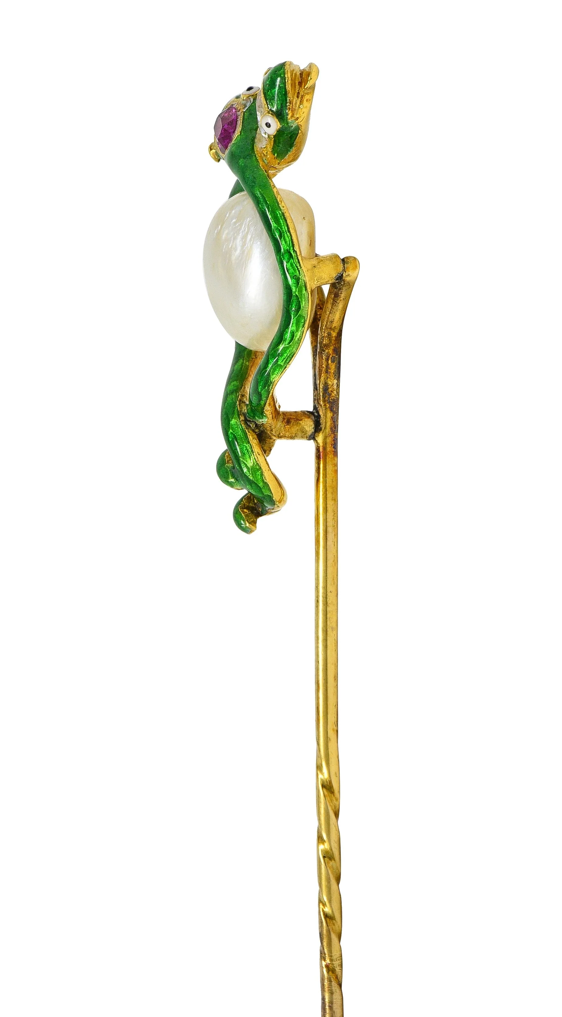 Victorian Pearl Ruby Diamond 18 Karat Yellow Gold Antique Snake Stickpin - Image 6