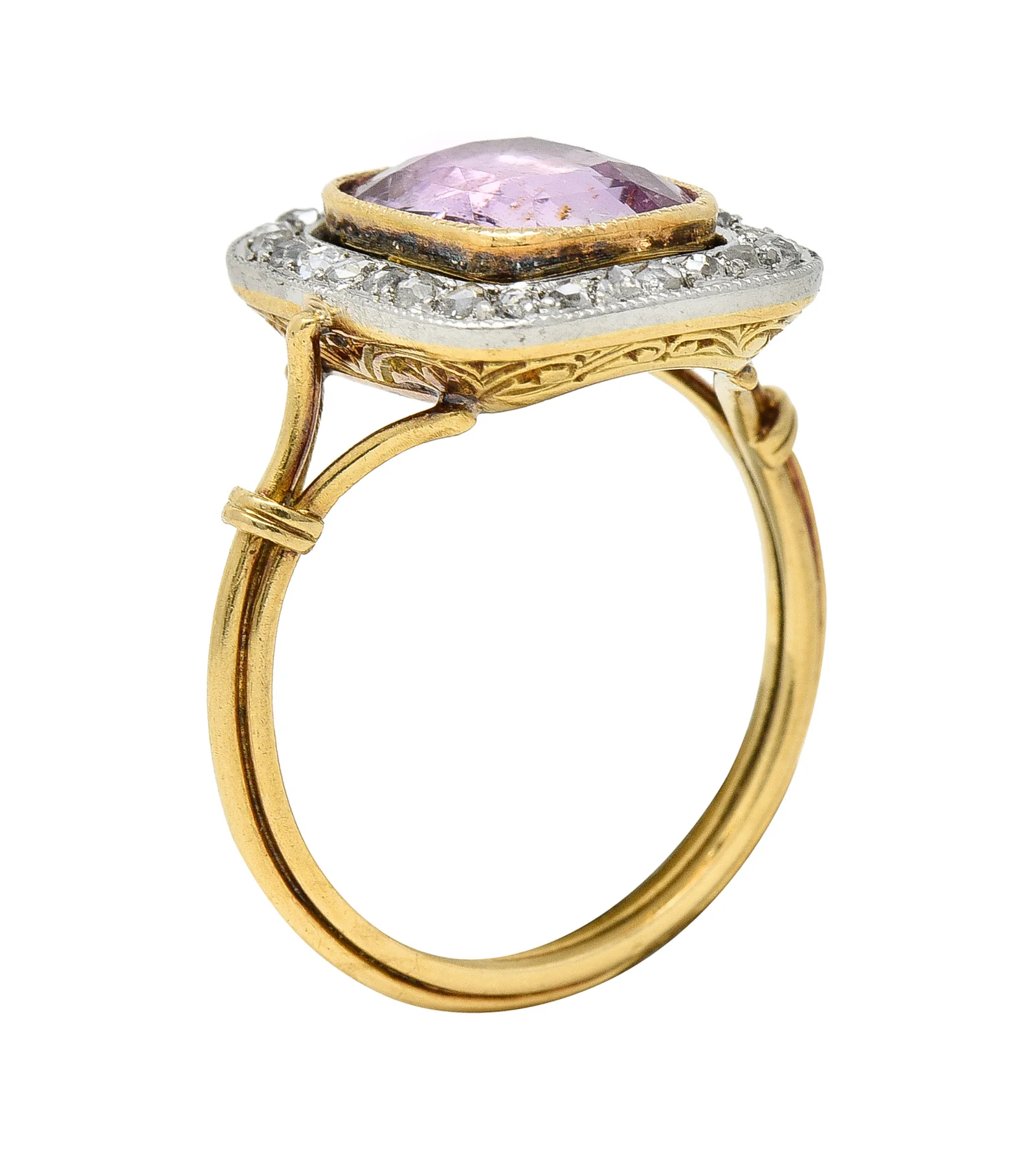 Victorian Pink Sapphire Diamond Platinum 18 Karat Gold Halo Antique Ring - Image 8