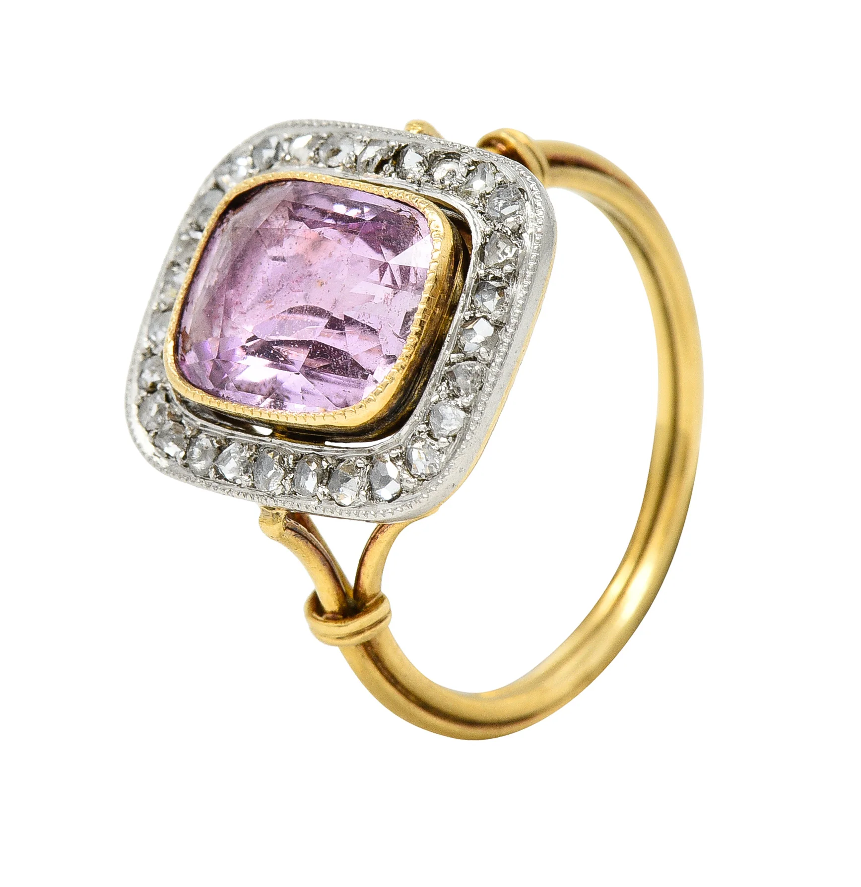Victorian Pink Sapphire Diamond Platinum 18 Karat Gold Halo Antique Ring - Image 9