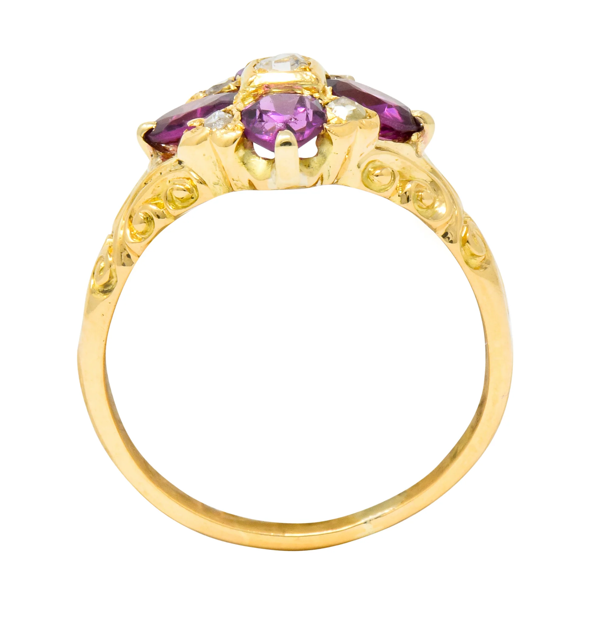 Victorian Rhodalite Garnet Rose Cut Diamond 9 Karat Gold Floral Cluster Ring - Image 10
