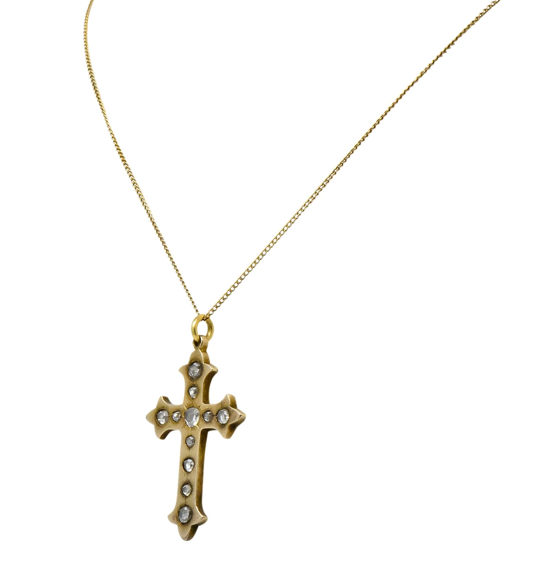 Victorian Rose Cut Diamond 14 Karat Gold Unisex Cross Pendant - Image 2