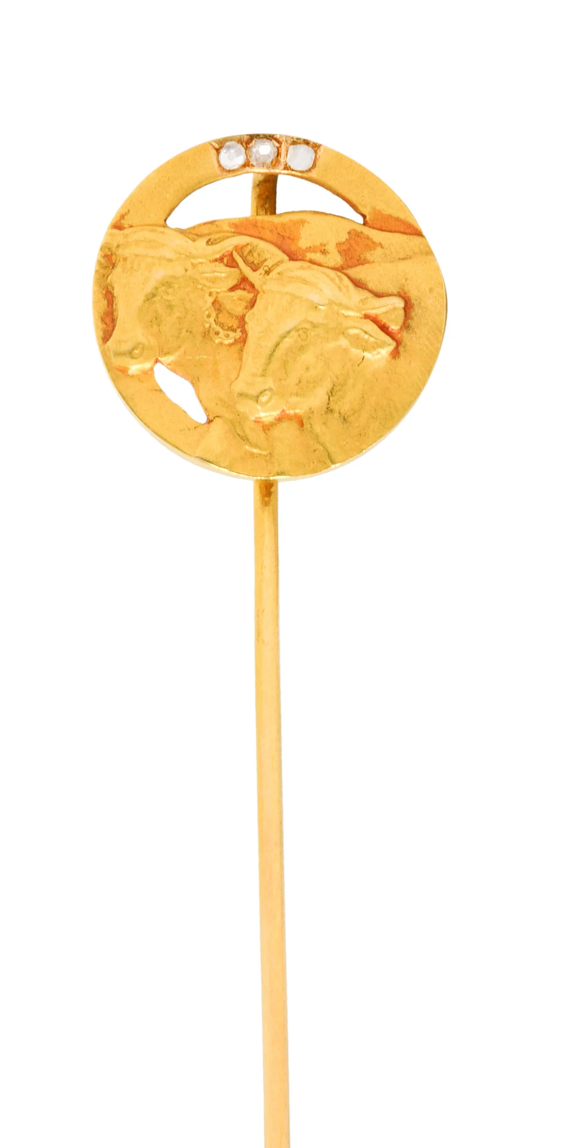 Victorian Rose Cut Diamond 18 Karat Gold Oxen Stickpin