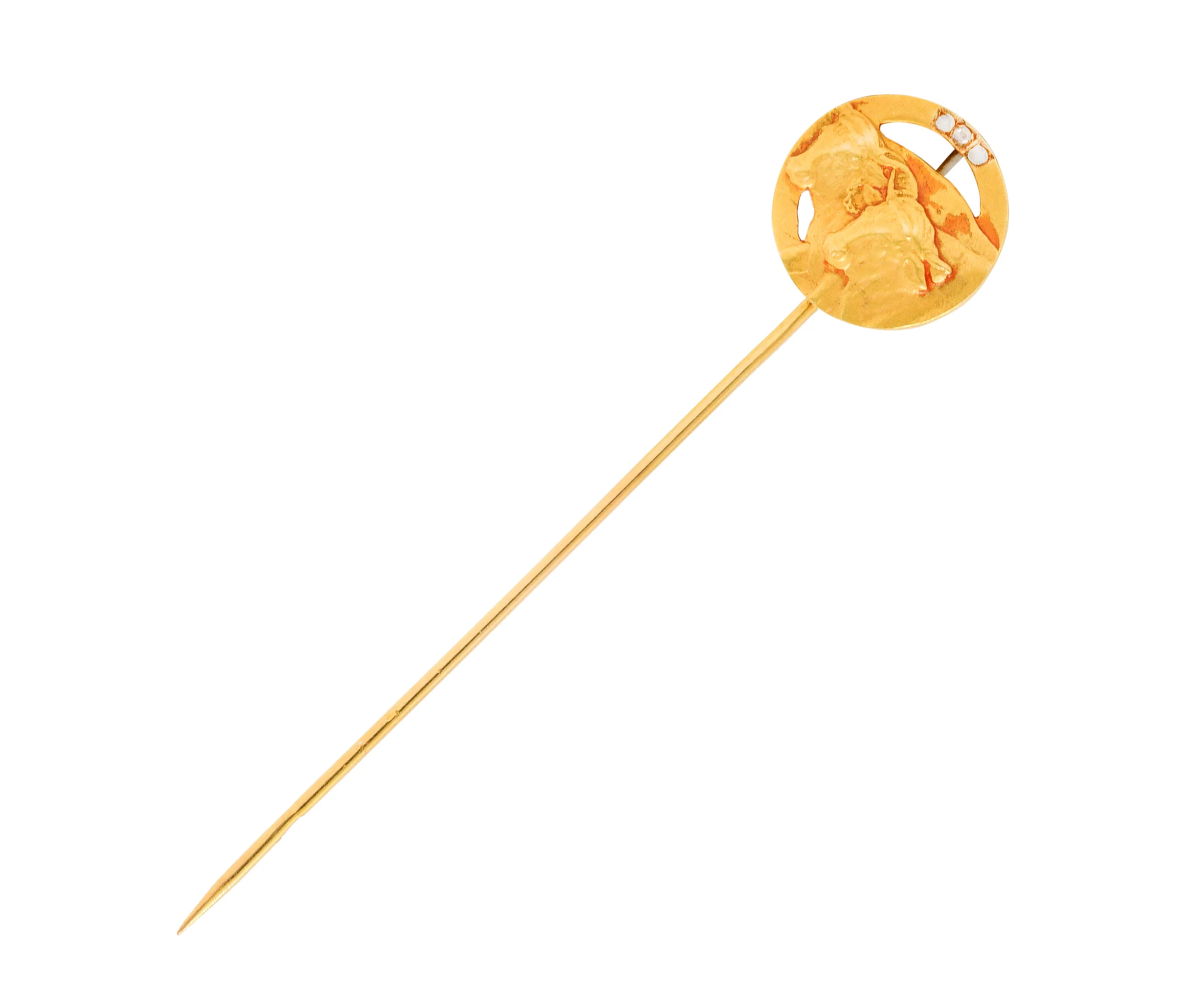 Victorian Rose Cut Diamond 18 Karat Gold Oxen Stickpin - Image 2
