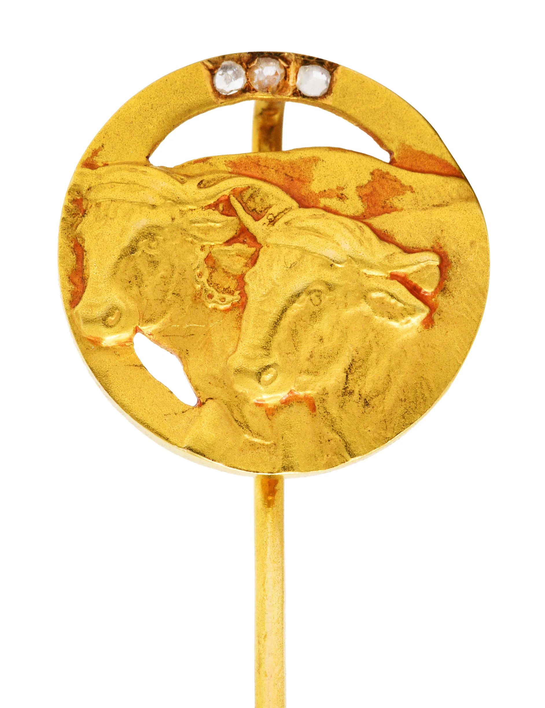 Victorian Rose Cut Diamond 18 Karat Gold Oxen Stickpin - Image 4