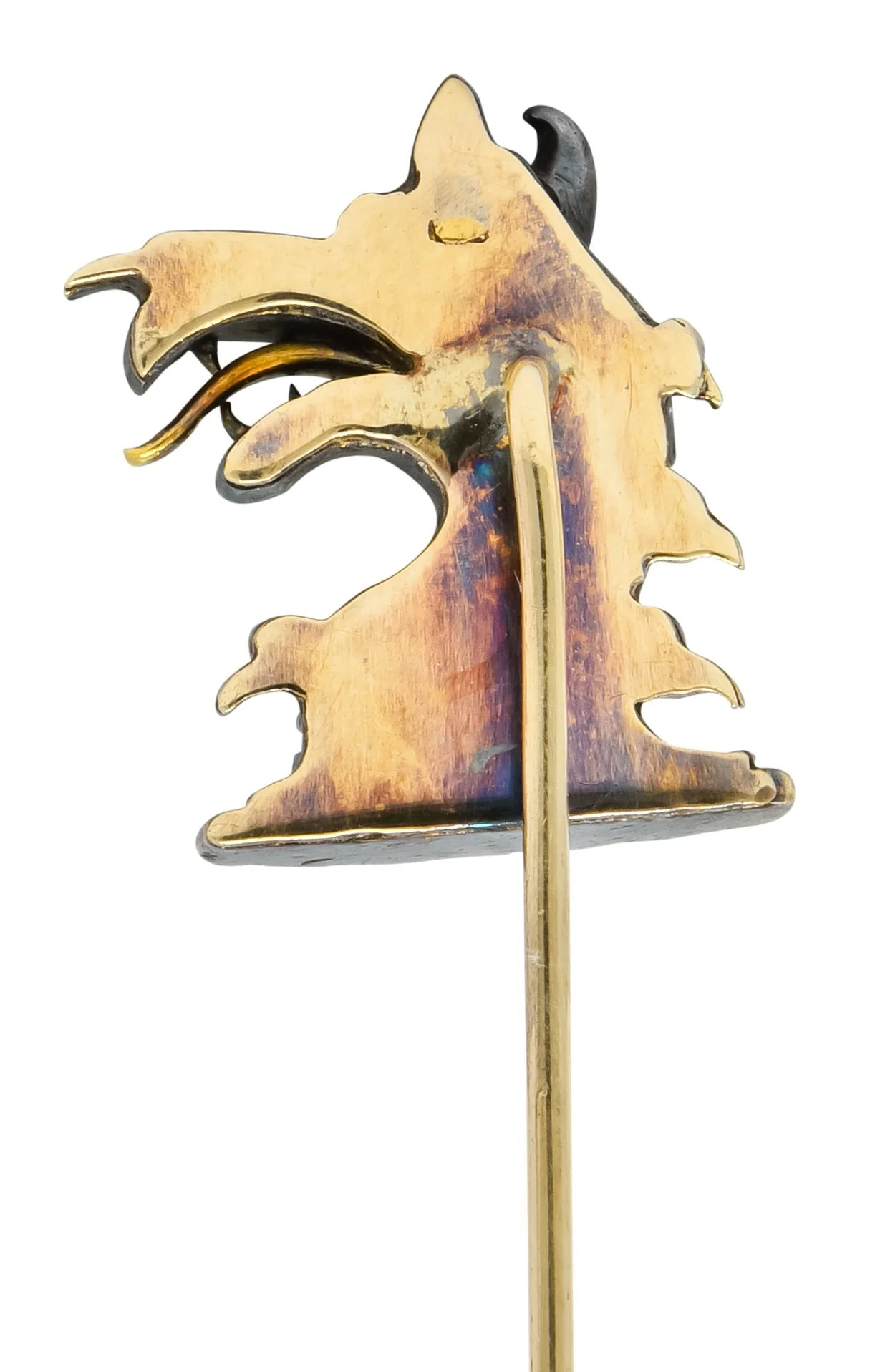 Victorian Rose Cut Diamond Silver-Topped 14 Karat Gold Dragon Stickpin - Image 4