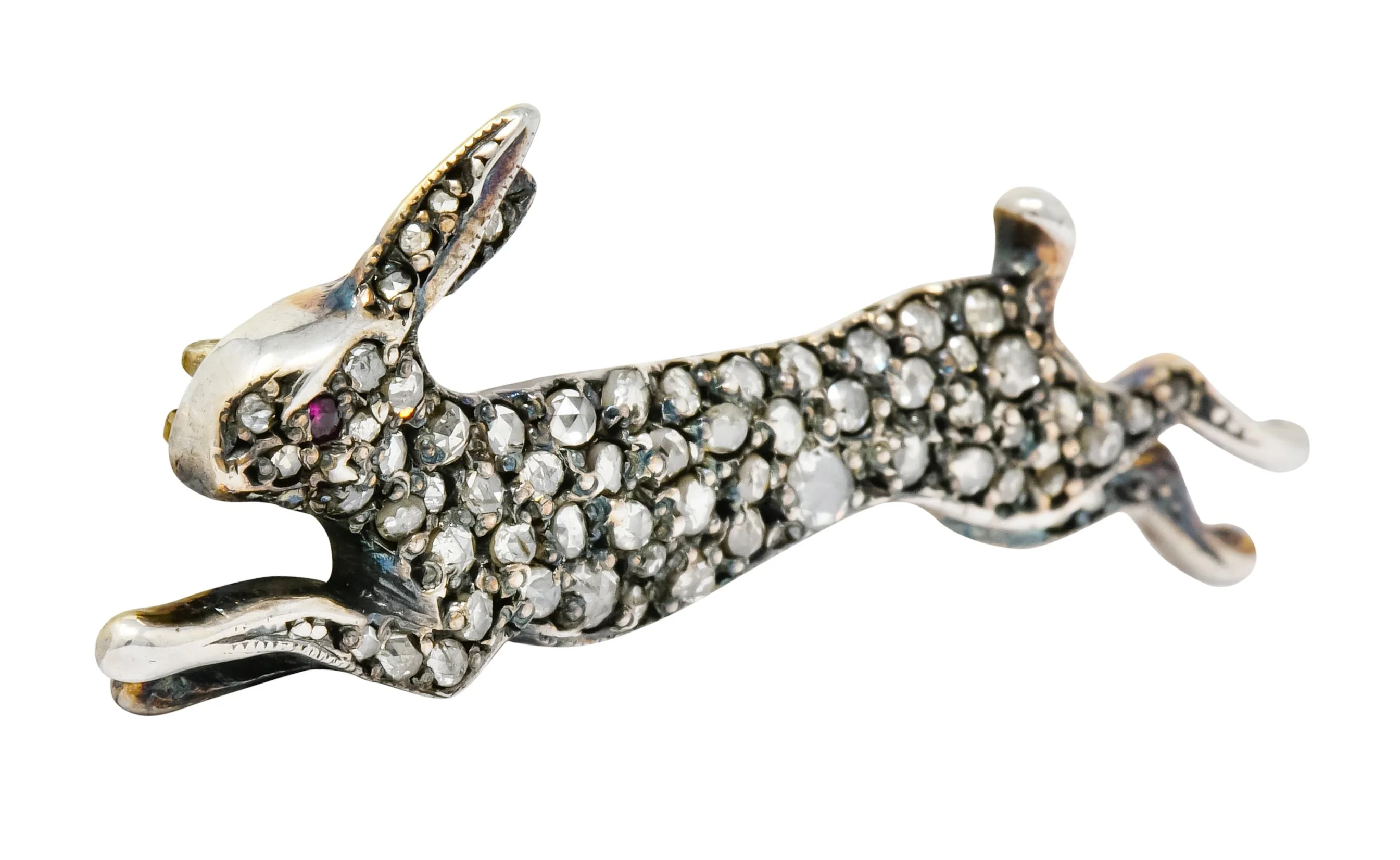 Victorian Rose Cut Diamond Silver-Topped Leaping Rabbit Hare Brooch - Image 3
