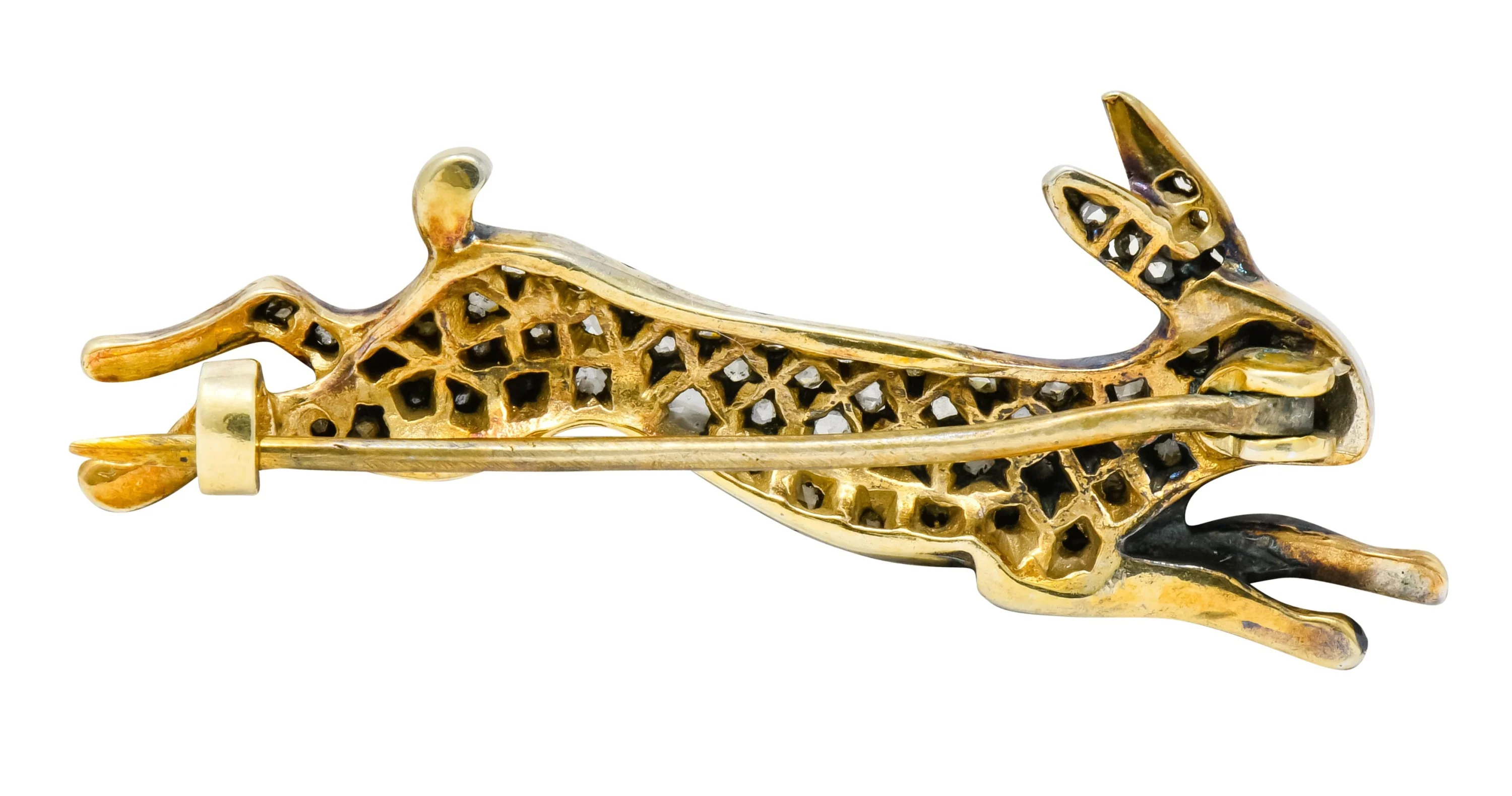 Victorian Rose Cut Diamond Silver-Topped Leaping Rabbit Hare Brooch - Image 4
