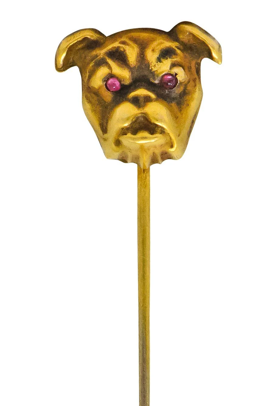 Victorian Ruby 10 Karat Yellow Gold Bulldog Stickpin