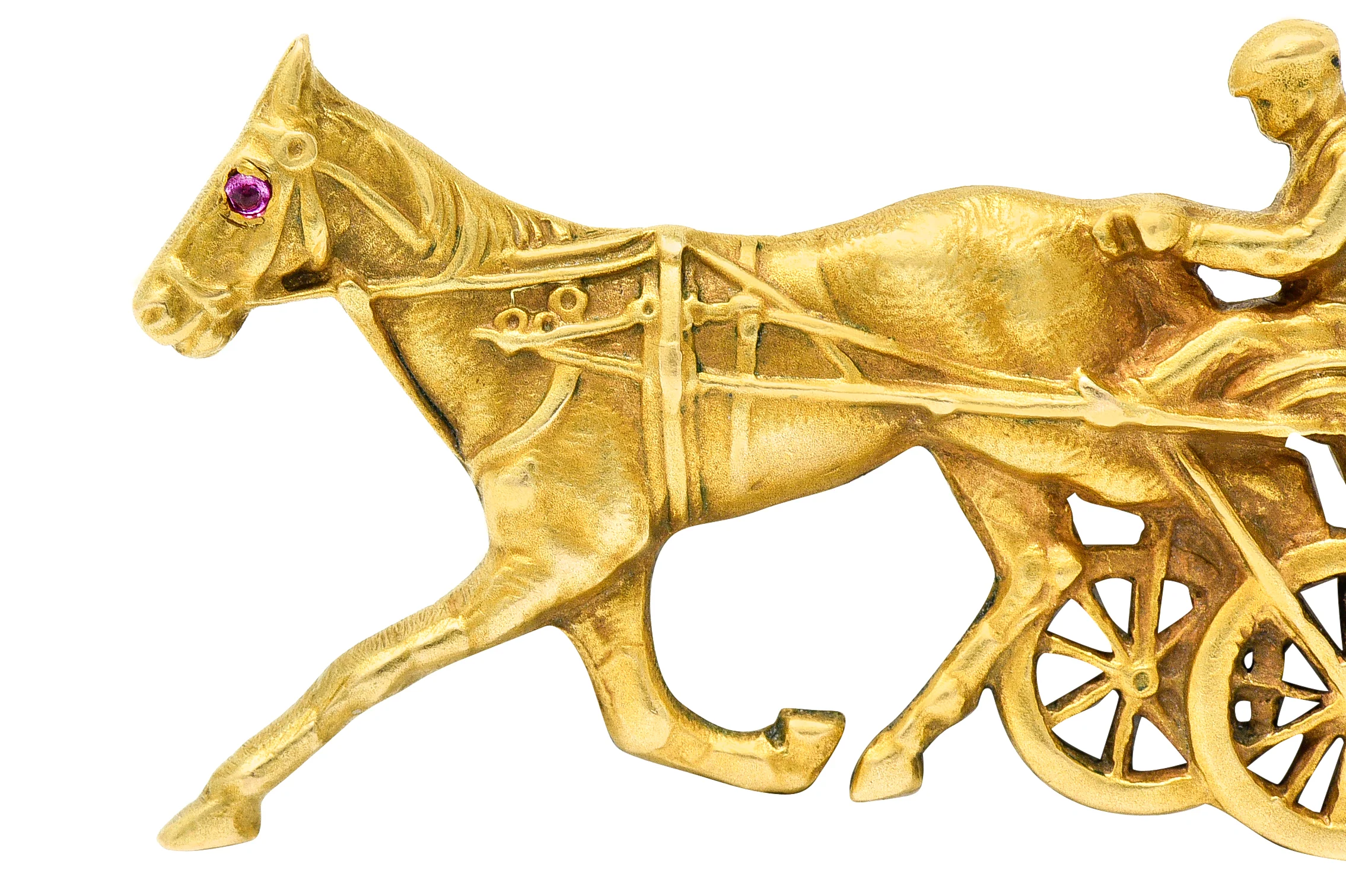 Victorian Ruby 14 Karat Gold Driving Horse Brooch Circa 1900 - Image 6