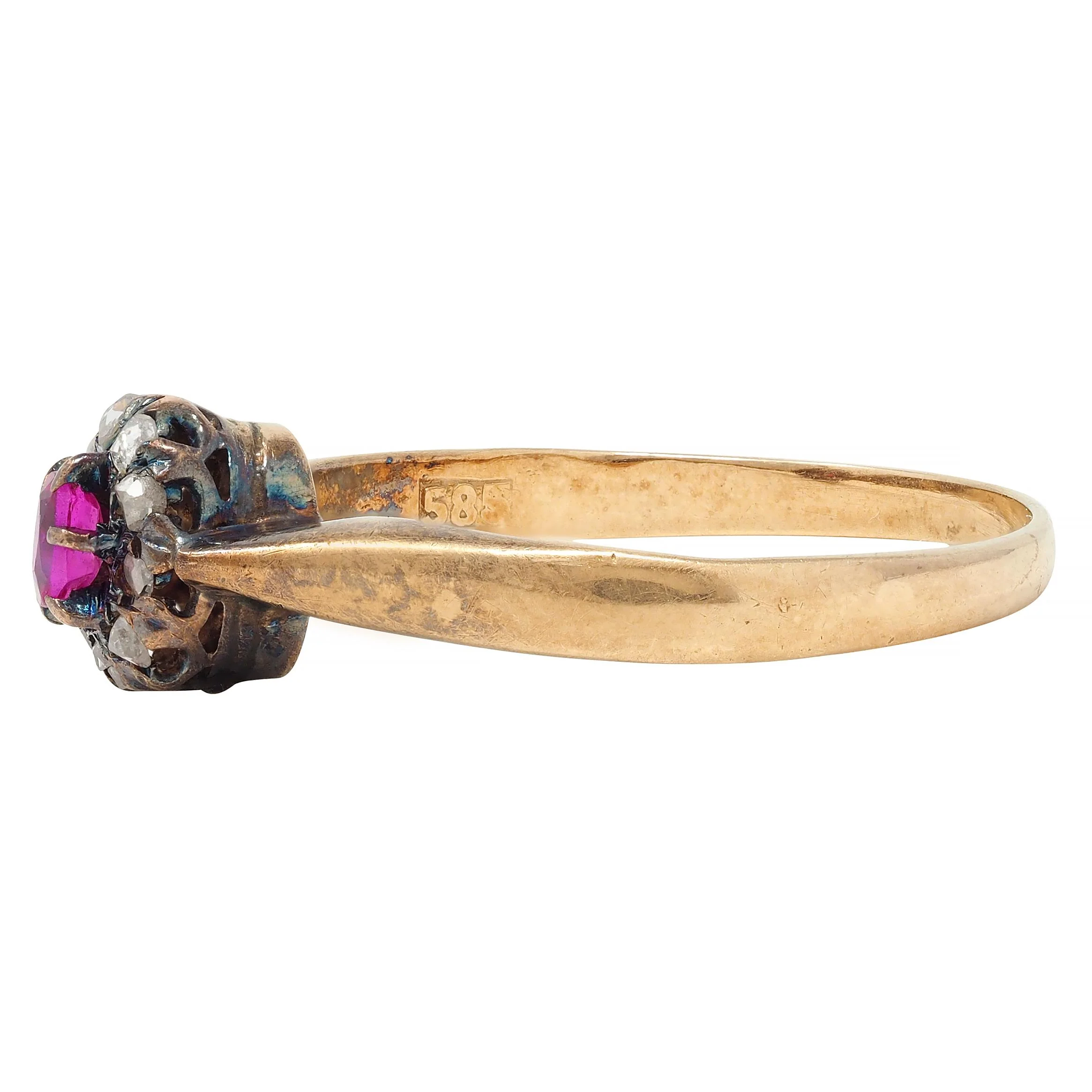 Victorian Ruby Diamond 14 Karat Yellow Gold Antique Halo Ring - Image 6