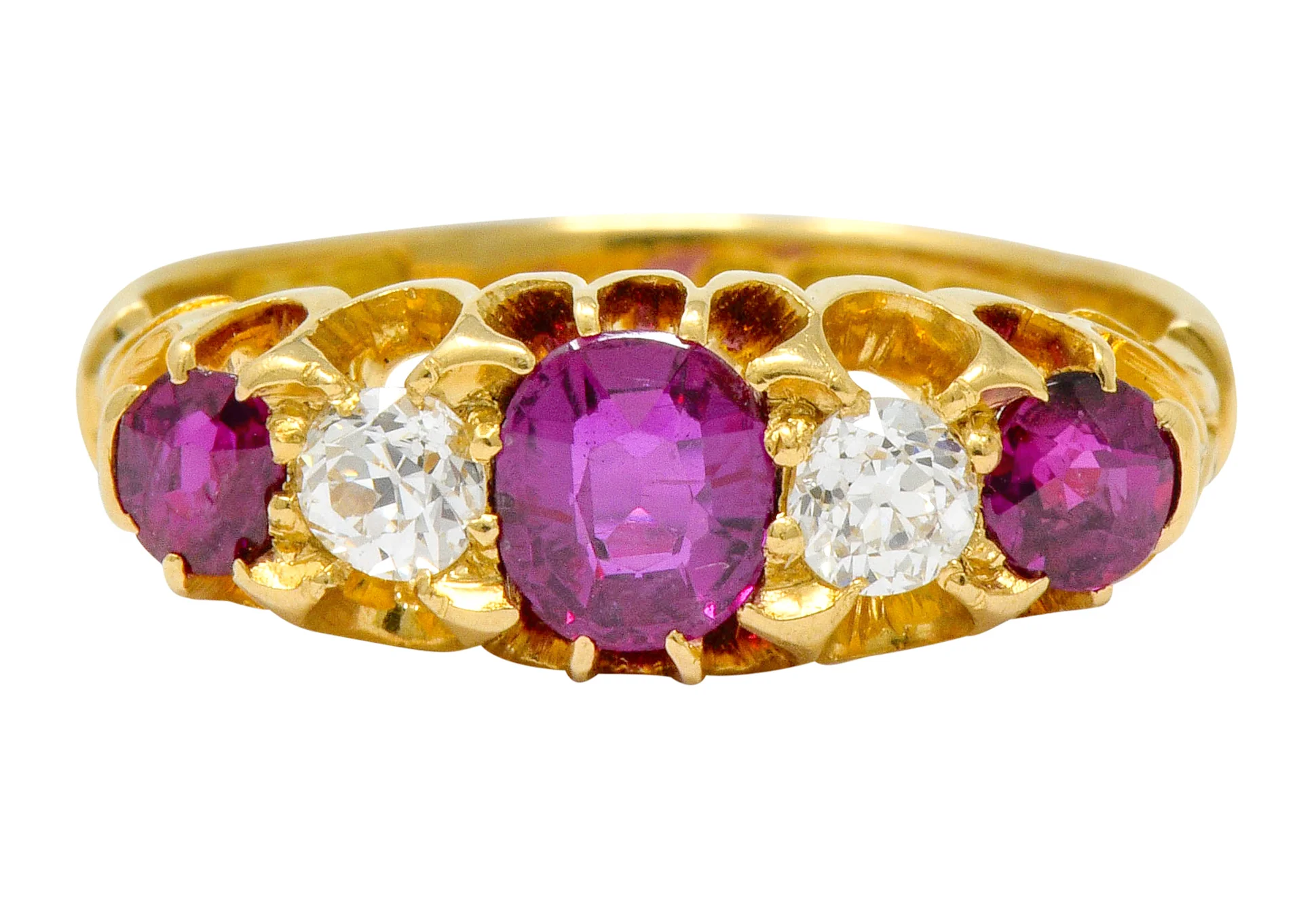 Victorian Ruby Diamond 18 Karat Gold Five Stone Ring