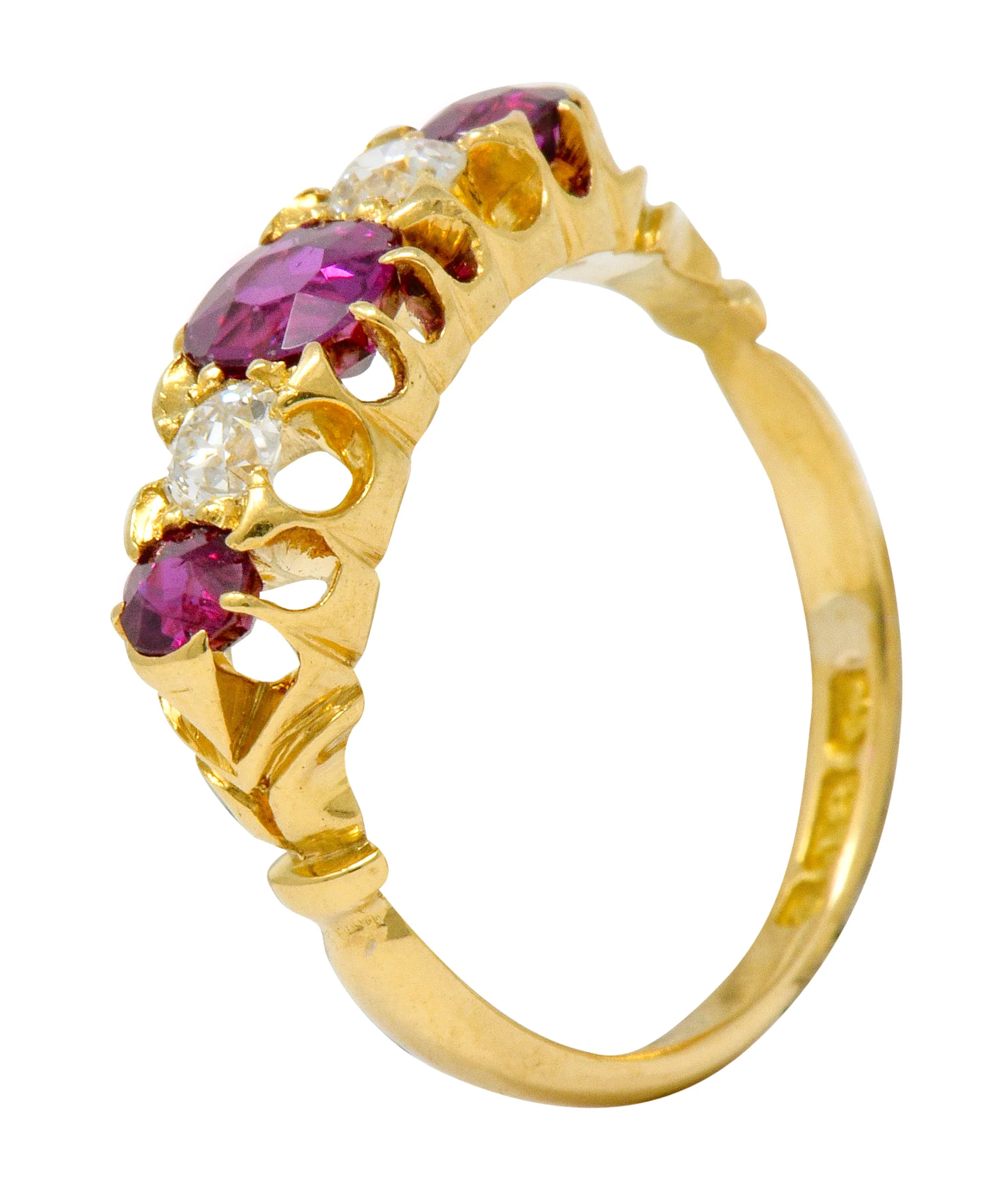 Victorian Ruby Diamond 18 Karat Gold Five Stone Ring - Image 10