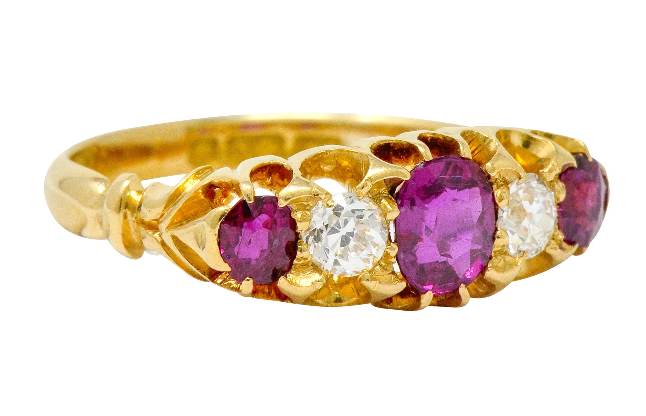 Victorian Ruby Diamond 18 Karat Gold Five Stone Ring - Image 2