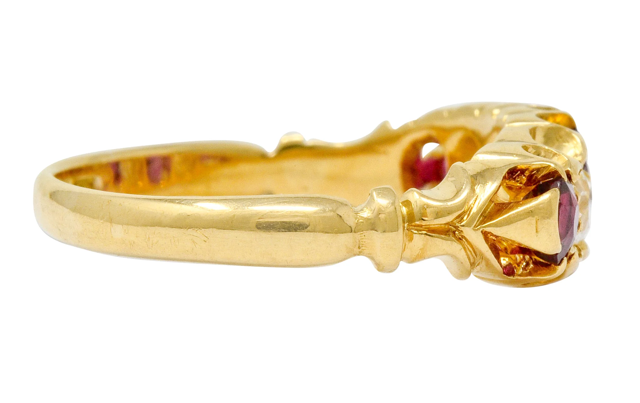 Victorian Ruby Diamond 18 Karat Gold Five Stone Ring - Image 3