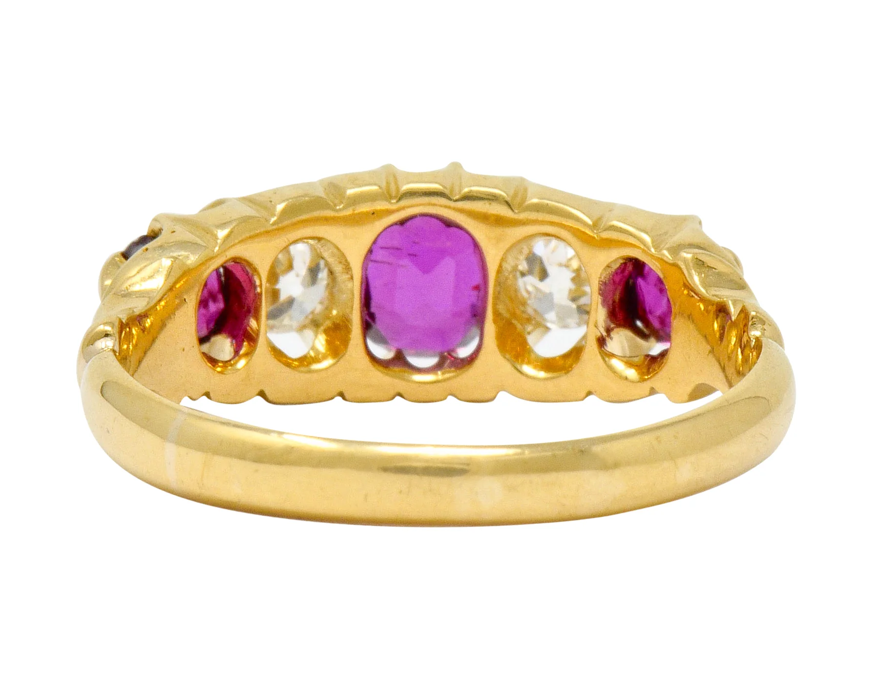 Victorian Ruby Diamond 18 Karat Gold Five Stone Ring - Image 4
