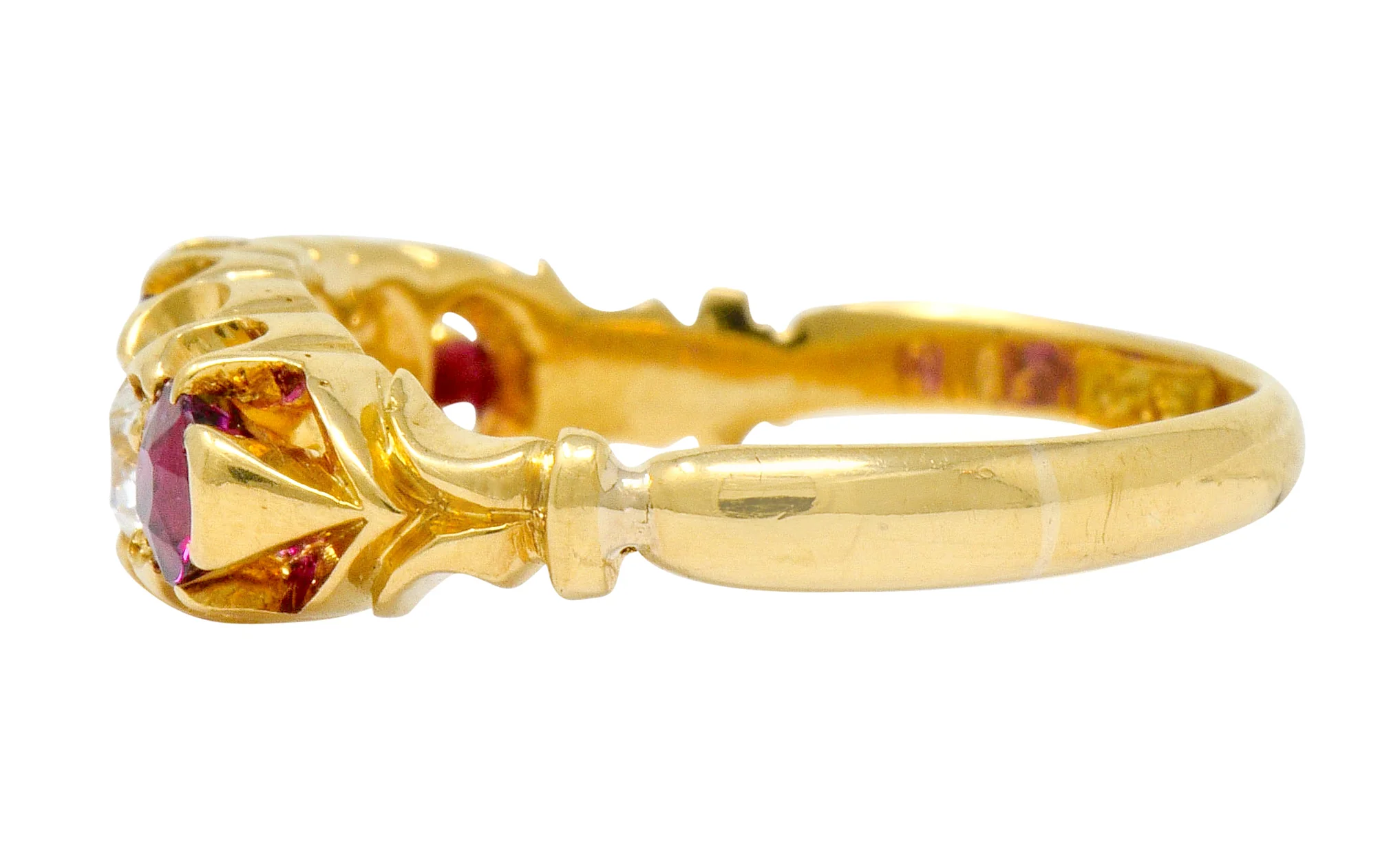 Victorian Ruby Diamond 18 Karat Gold Five Stone Ring - Image 5