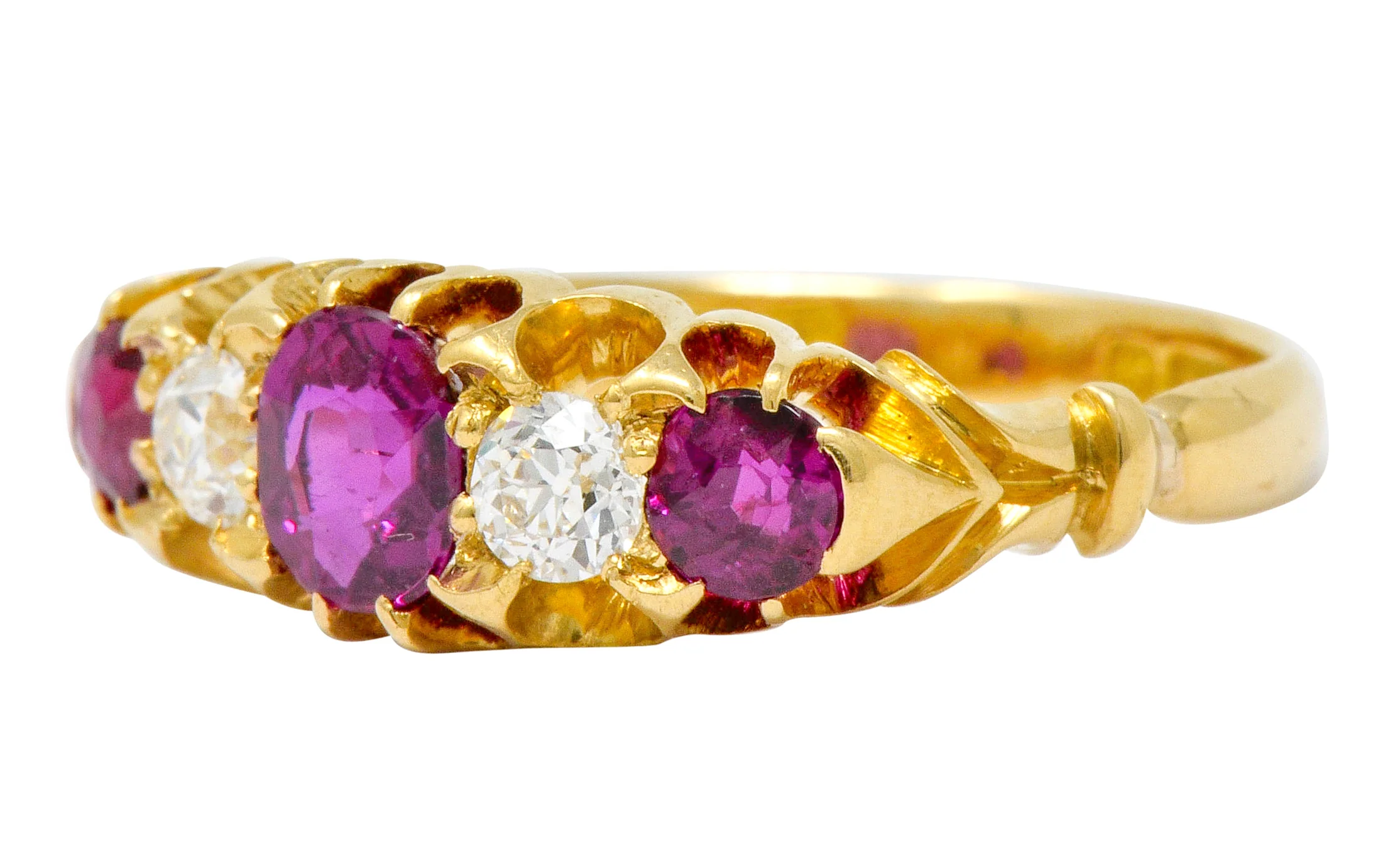 Victorian Ruby Diamond 18 Karat Gold Five Stone Ring - Image 6
