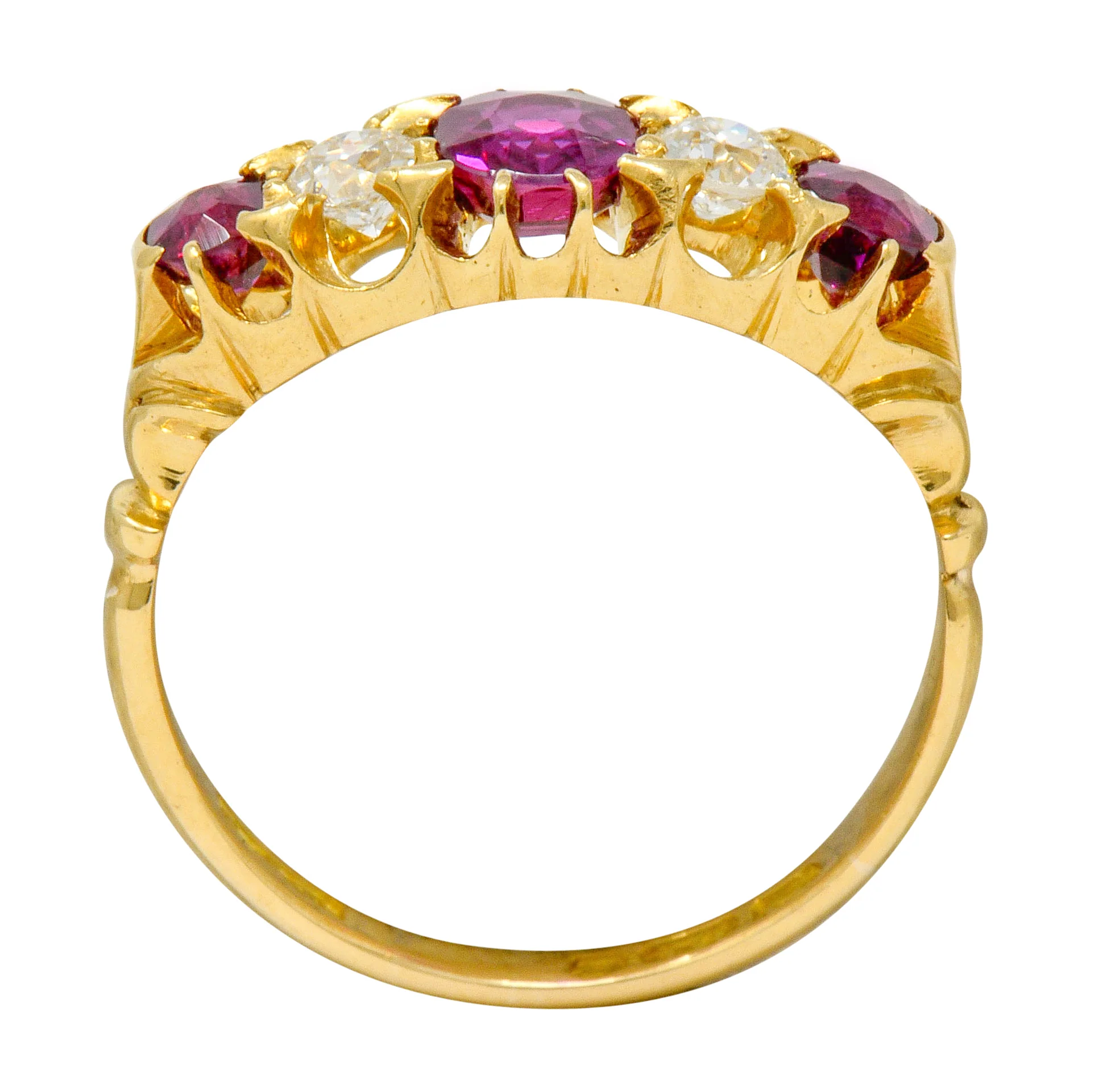 Victorian Ruby Diamond 18 Karat Gold Five Stone Ring - Image 9