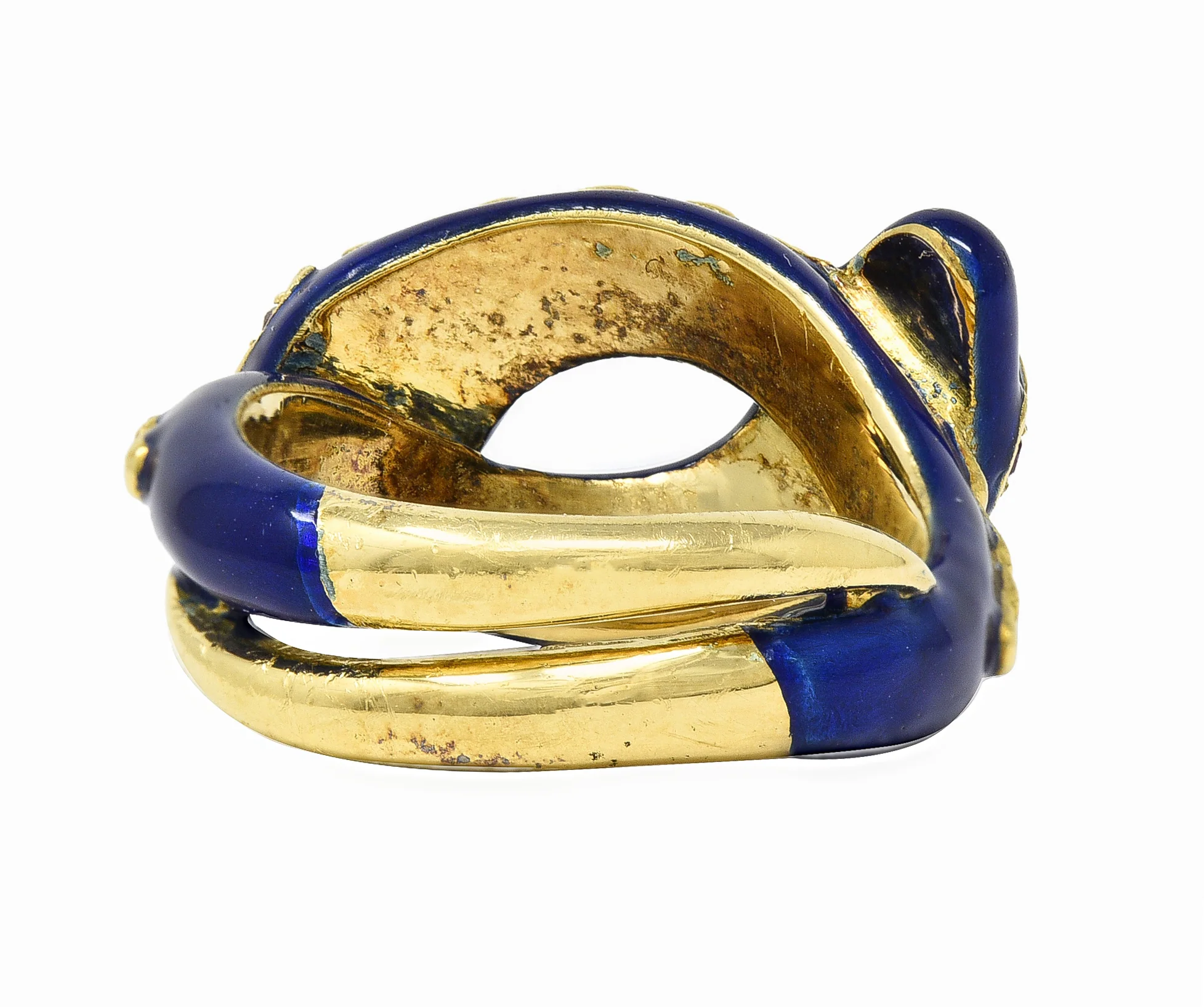 Victorian Ruby Diamond Blue Enamel 18 Karat Gold Antique Snake Antique Ring - Image 4