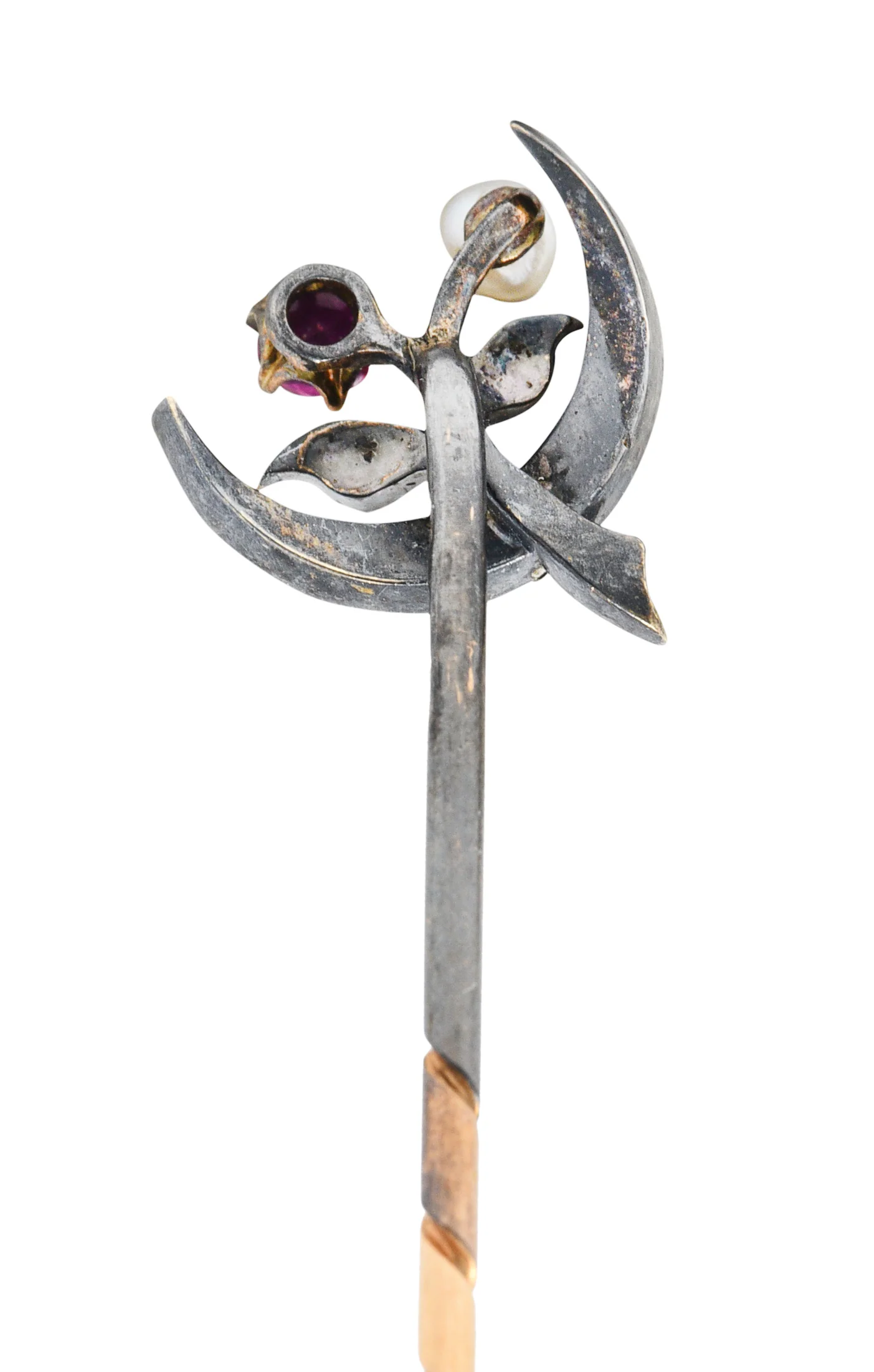 Victorian Ruby Diamond Silver-Topped 14 Karat Gold Honeymoon Stickpin - Image 3