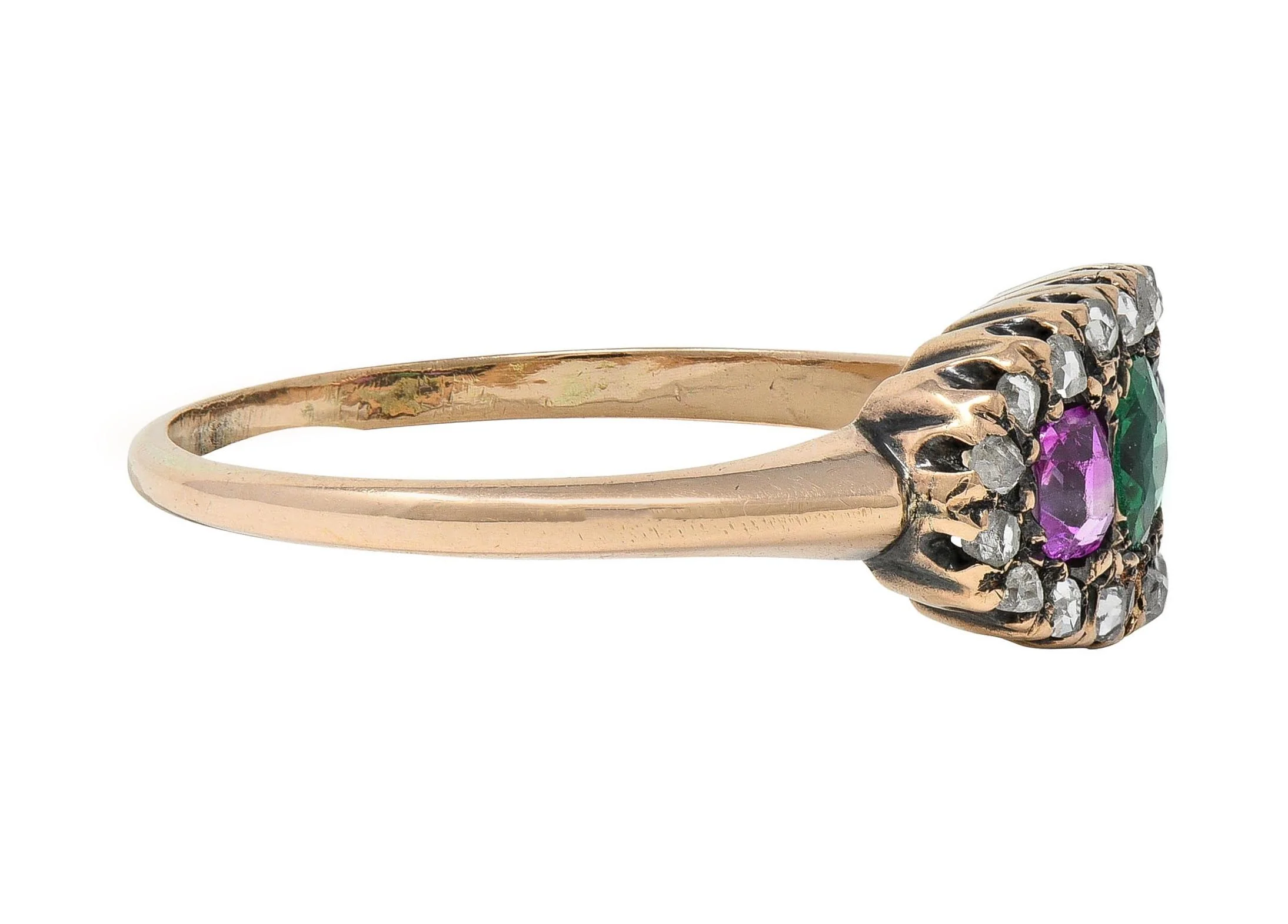 Victorian Ruby Emerald Diamond 14 Karat Yellow Gold Antique Band Ring - Image 2