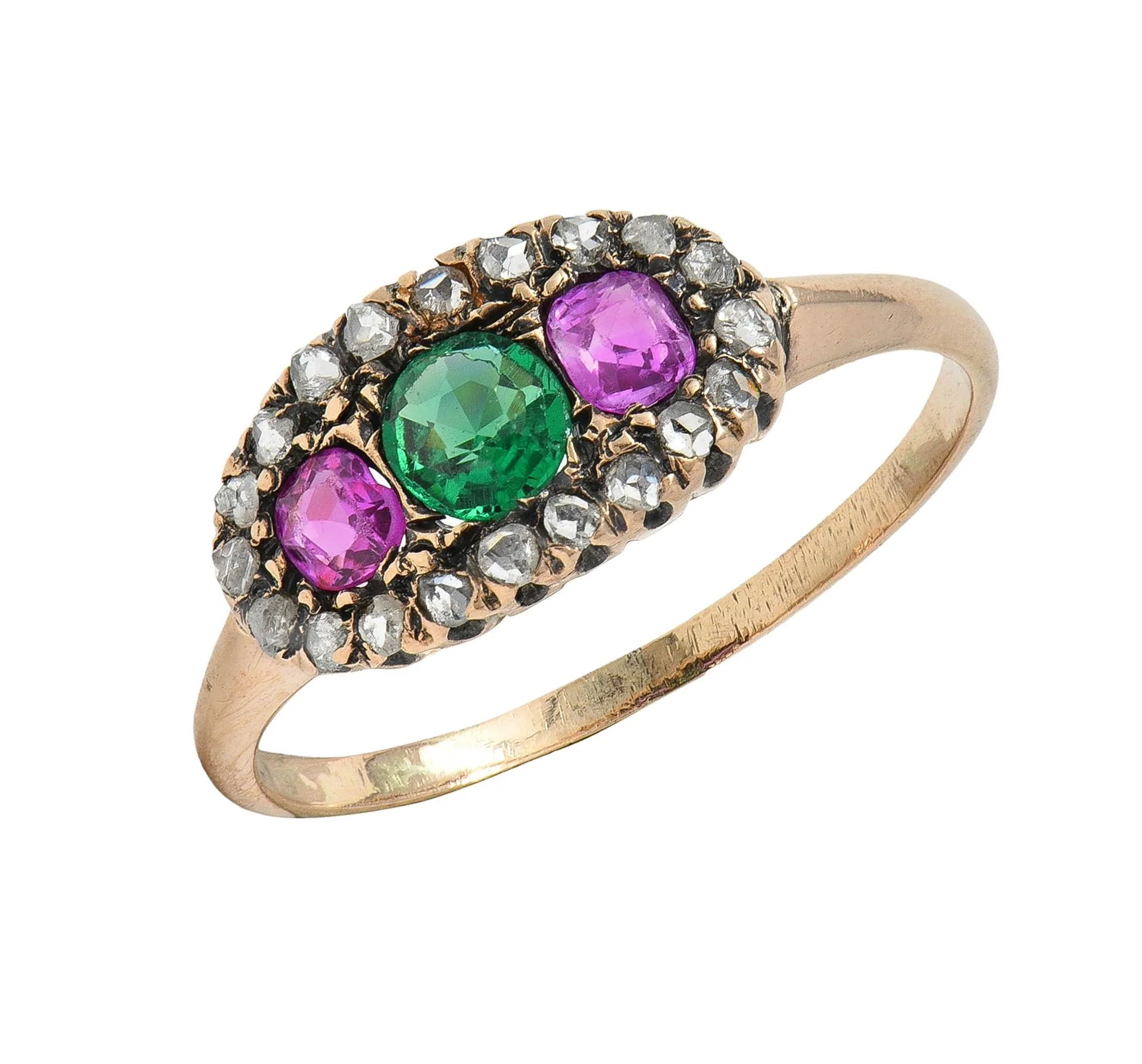 Victorian Ruby Emerald Diamond 14 Karat Yellow Gold Antique Band Ring - Image 6