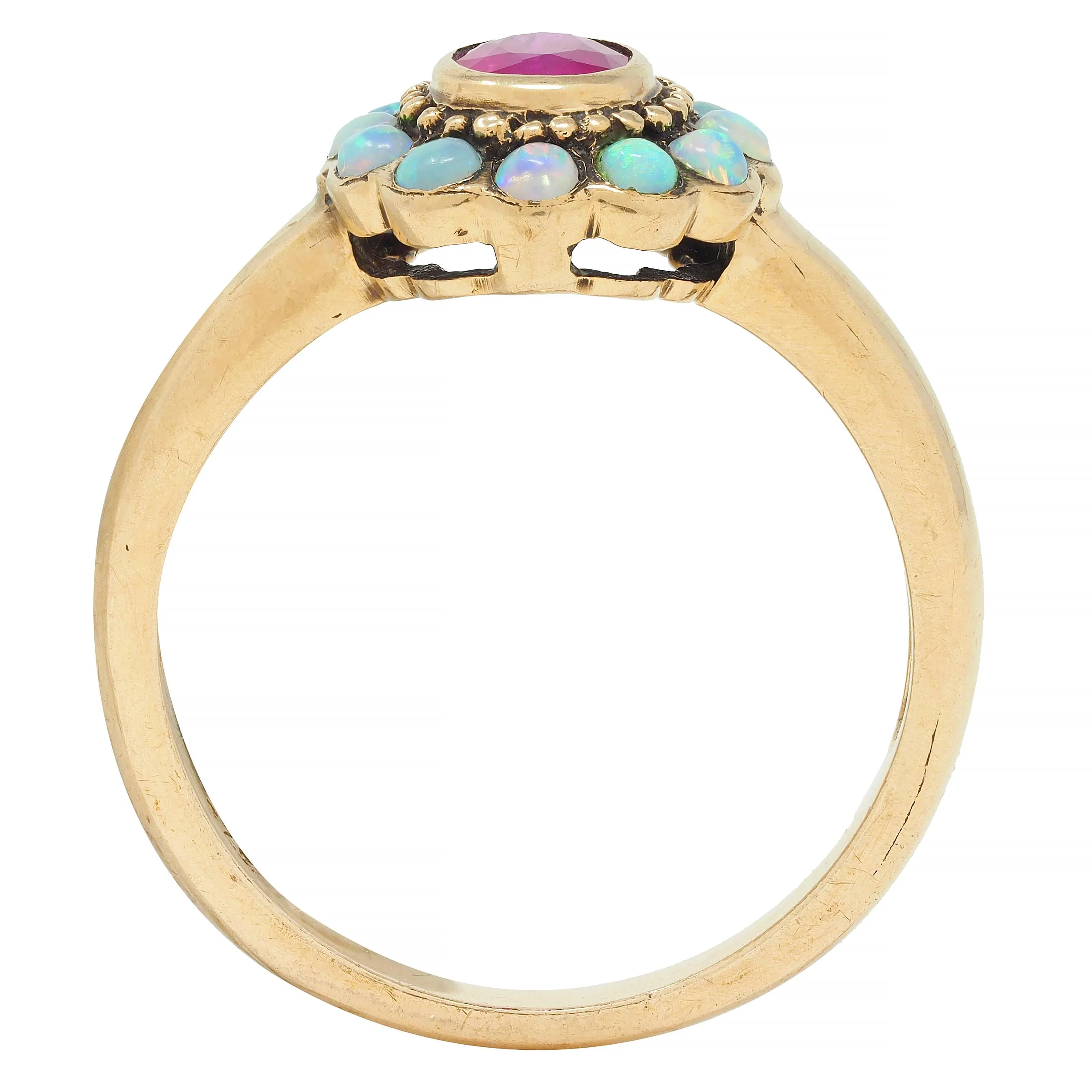 Victorian Ruby Opal 9 Karat Yellow Gold Antique Halo Ring - Image 10