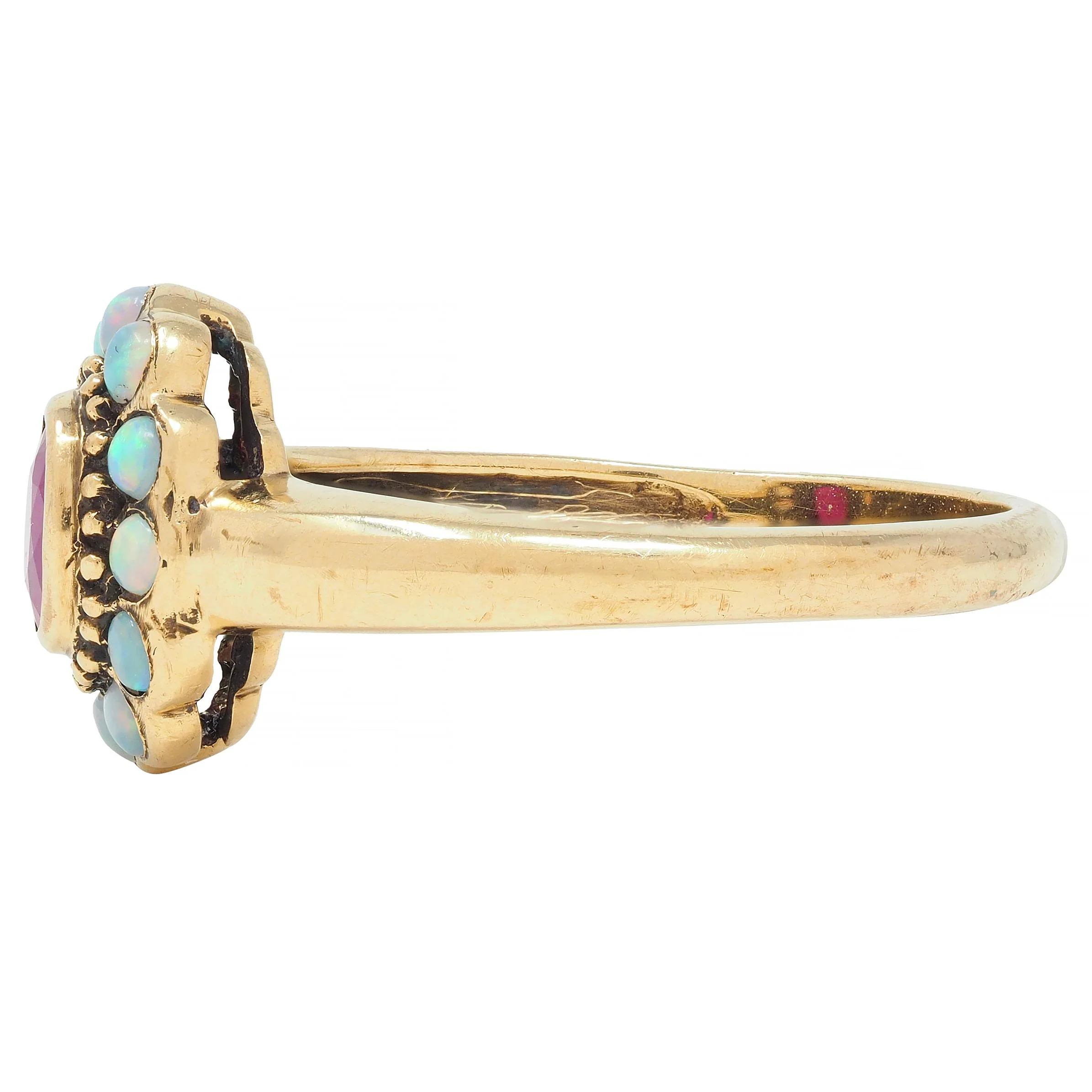 Victorian Ruby Opal 9 Karat Yellow Gold Antique Halo Ring - Image 6