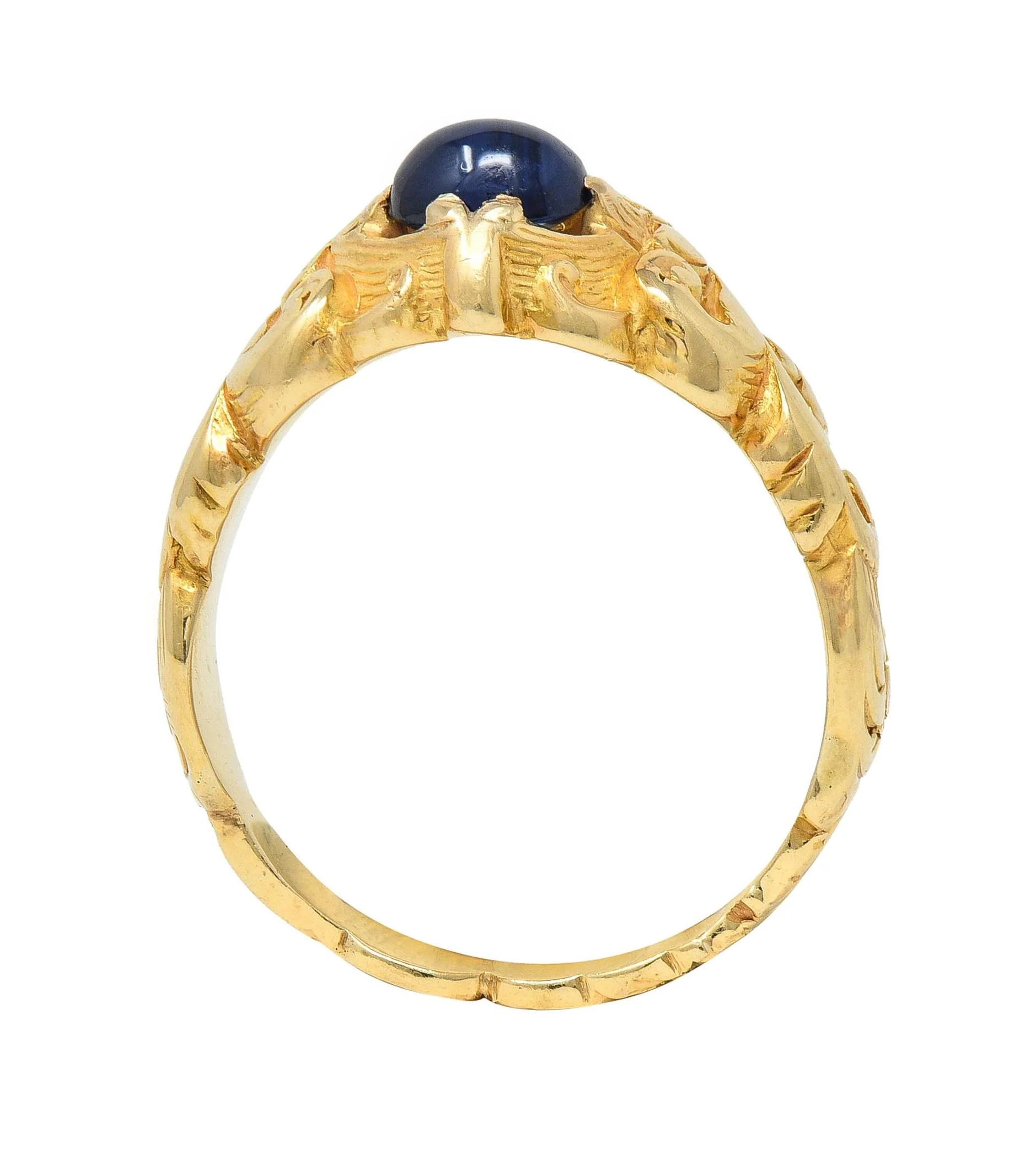 Victorian Sapphire 14 Karat Yellow Gold God Of Wind Unisex Antique Ring - Image 11