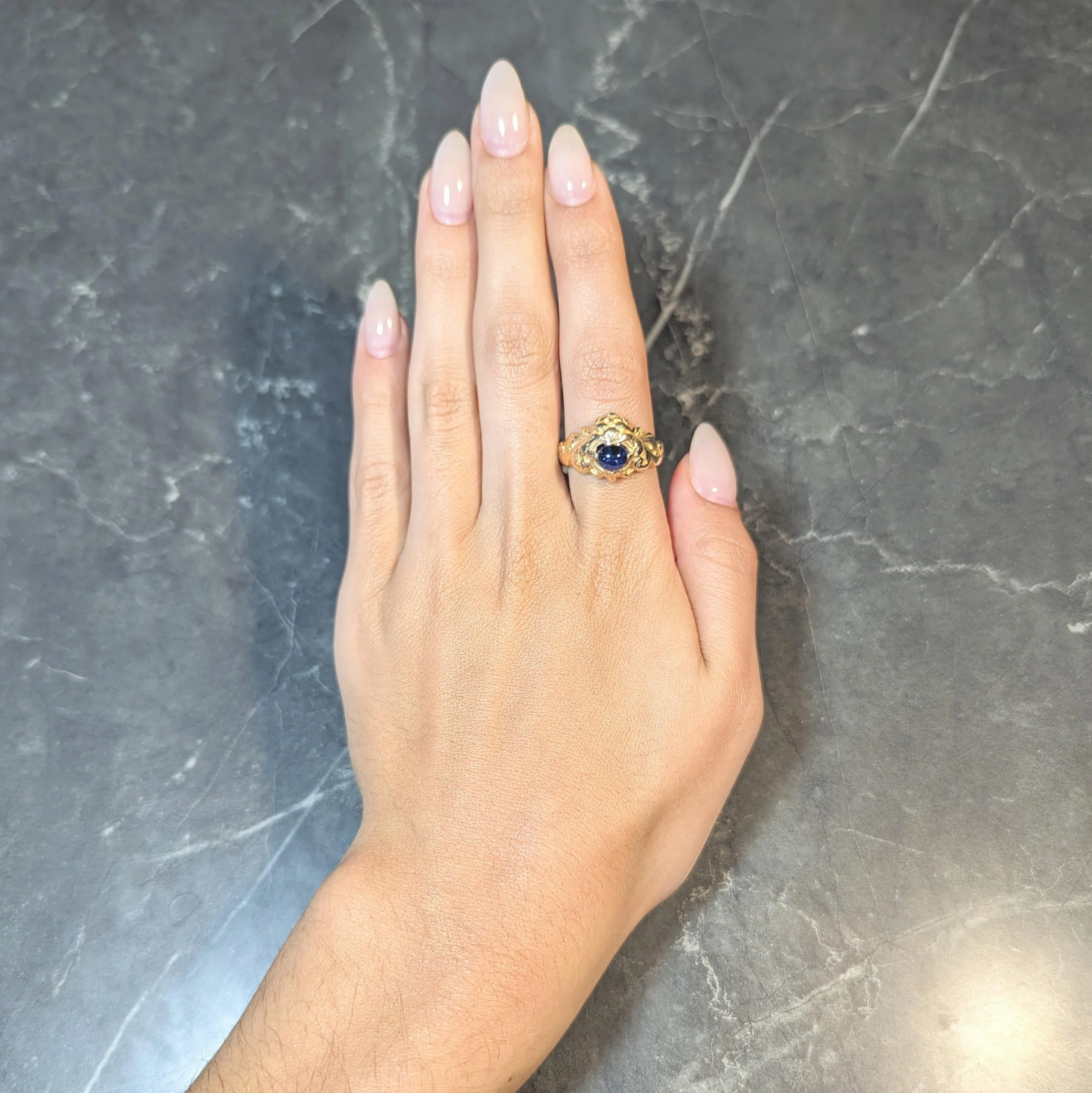 Victorian Sapphire 14 Karat Yellow Gold God Of Wind Unisex Antique Ring - Image 13