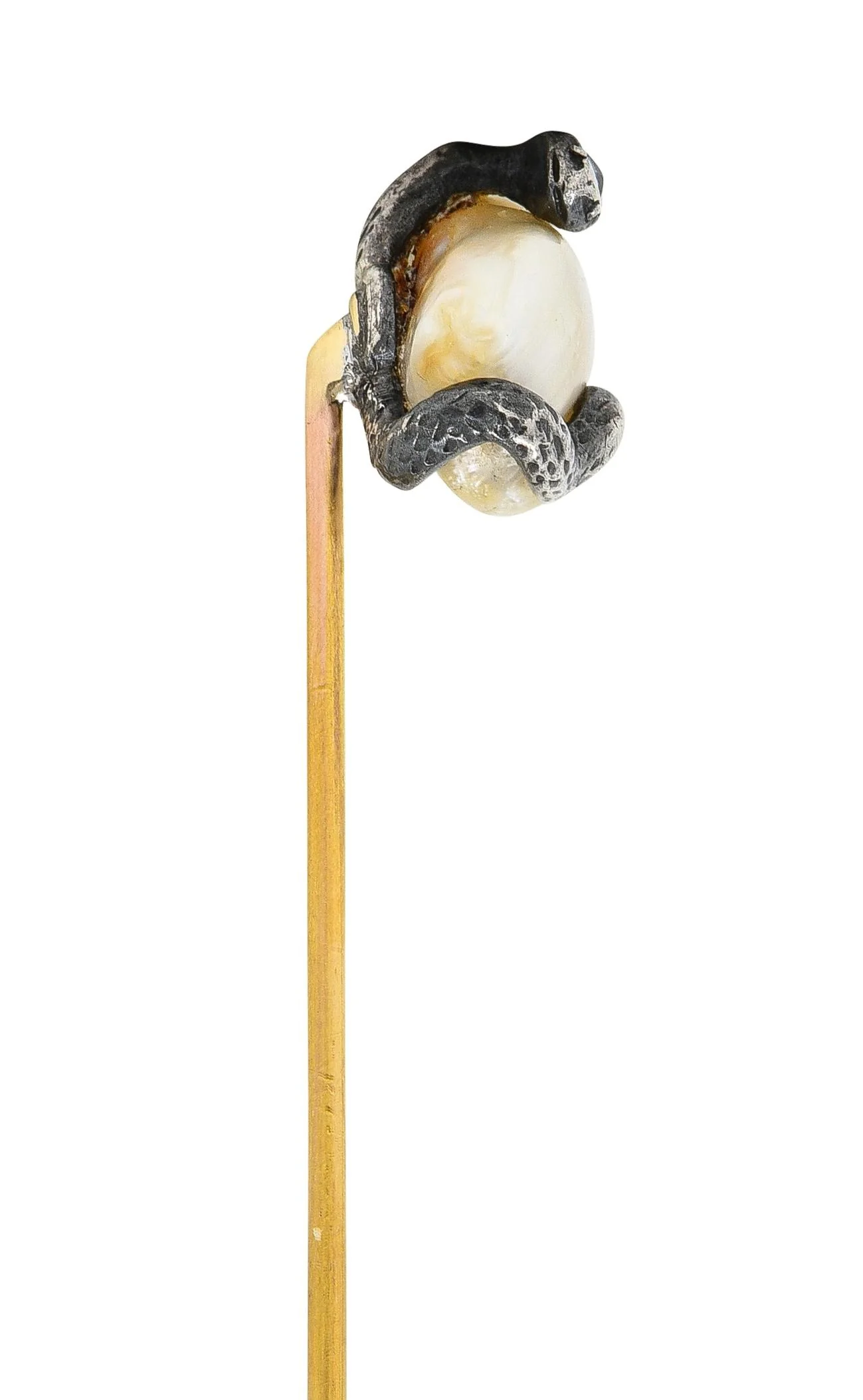 Victorian Sapphire Pearl Silver 14 Karat Yellow Gold Antique Snake Stickpin - Image 3
