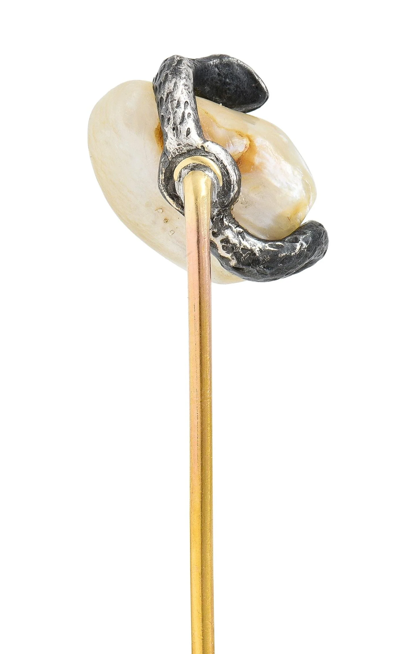 Victorian Sapphire Pearl Silver 14 Karat Yellow Gold Antique Snake Stickpin - Image 4