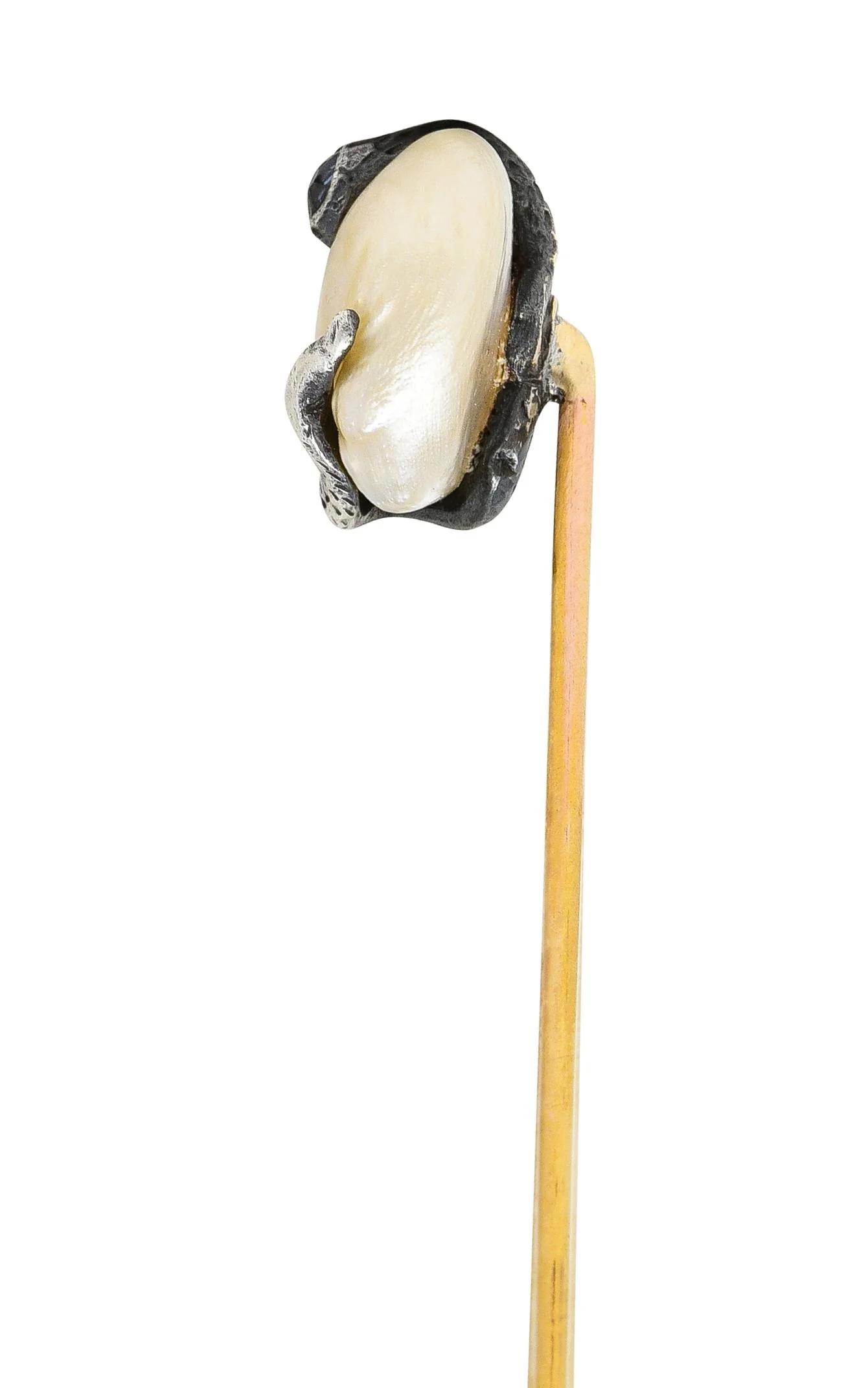 Victorian Sapphire Pearl Silver 14 Karat Yellow Gold Antique Snake Stickpin - Image 5