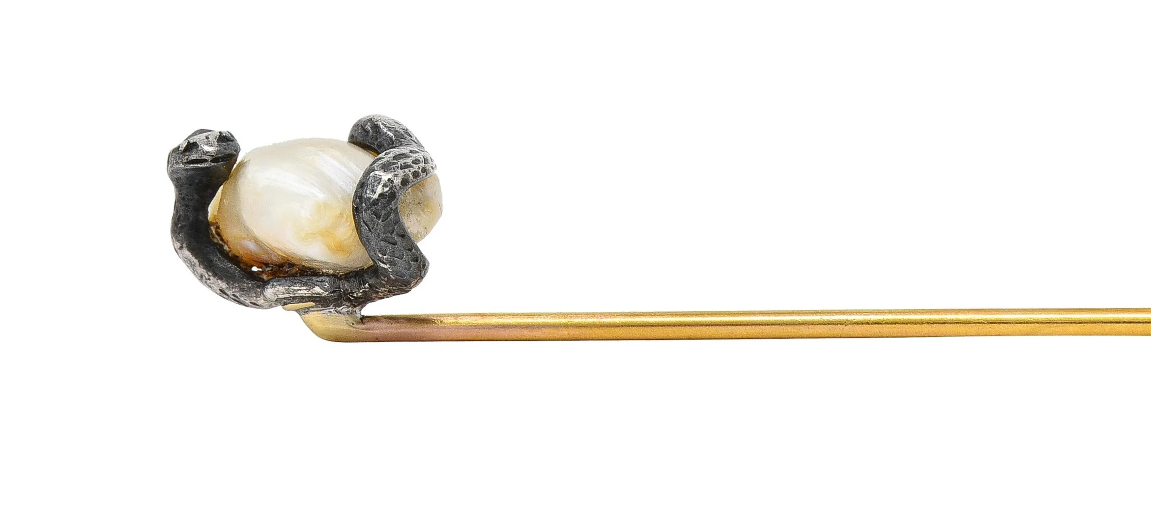 Victorian Sapphire Pearl Silver 14 Karat Yellow Gold Antique Snake Stickpin - Image 6