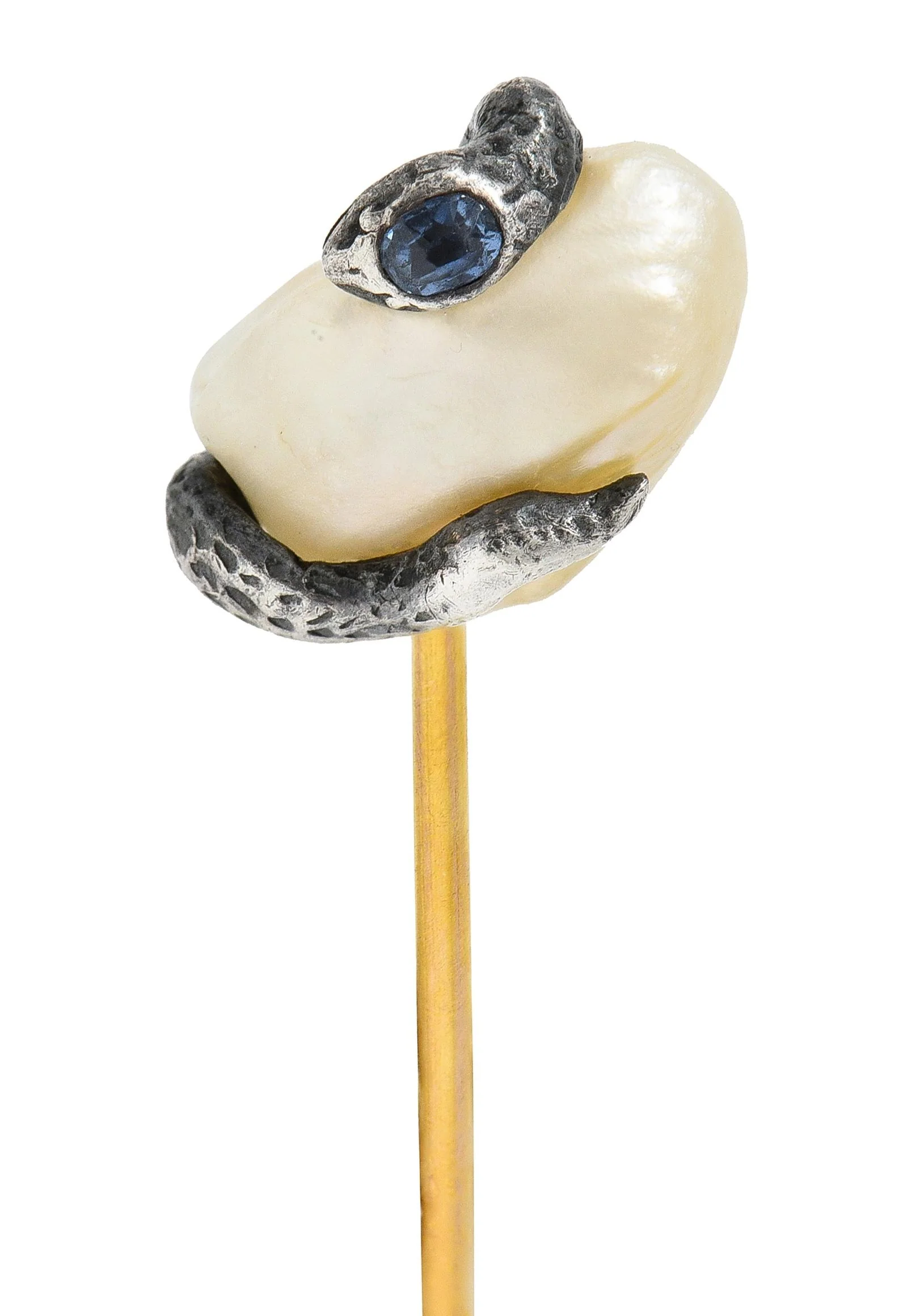 Victorian Sapphire Pearl Silver 14 Karat Yellow Gold Antique Snake Stickpin - Image 8