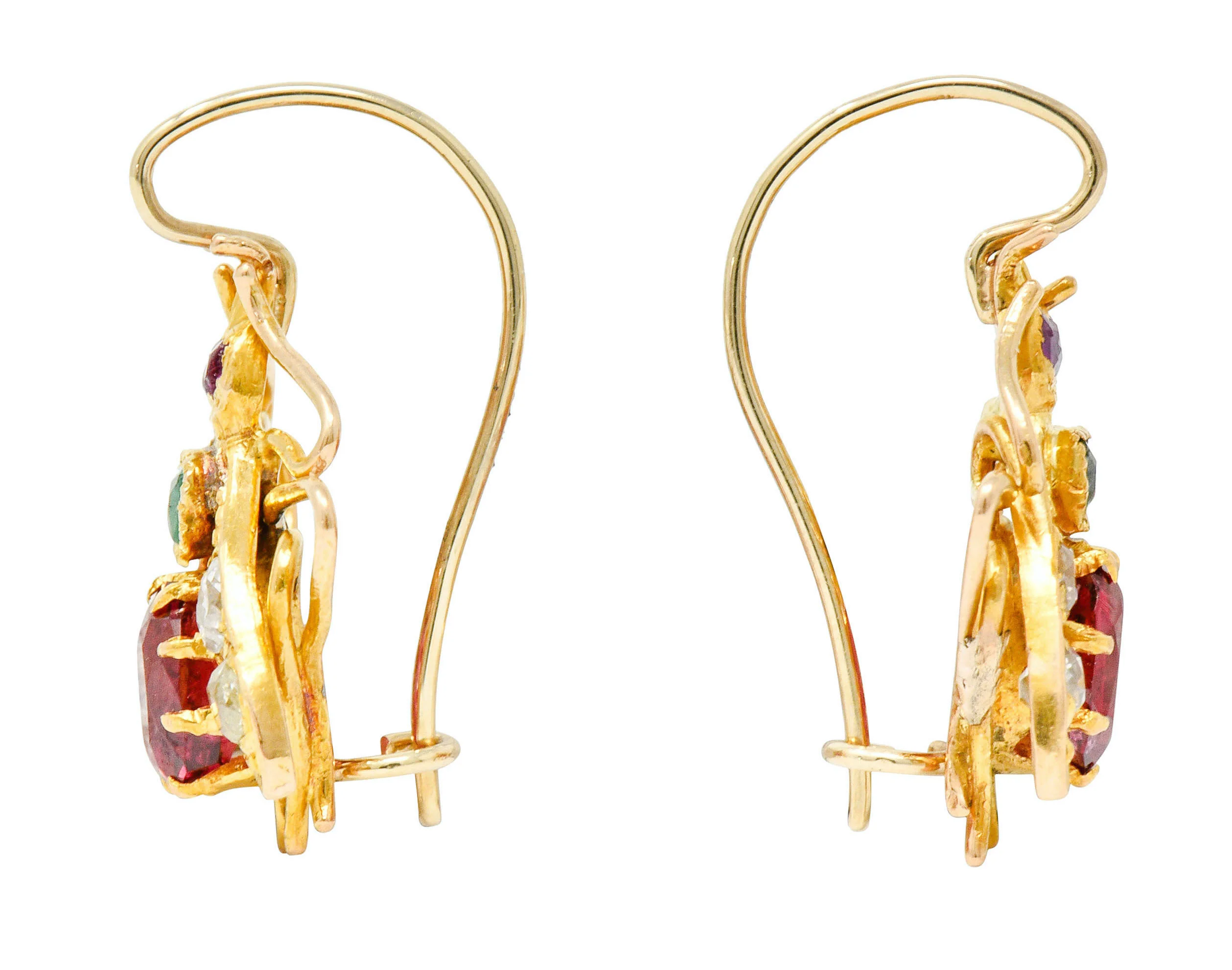 Victorian Spinel Diamond Emerald 18 Karat Gold Insect Earrings - Image 3