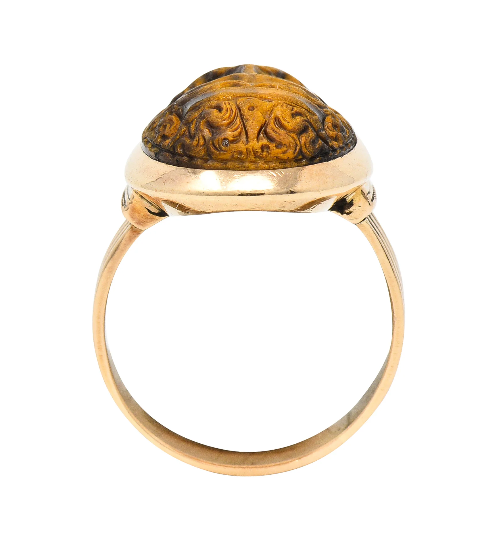 Victorian Tiger's Eye 14 Karat Rose Gold Carved Hercules Cameo Antique Unisex Ring - Image 10