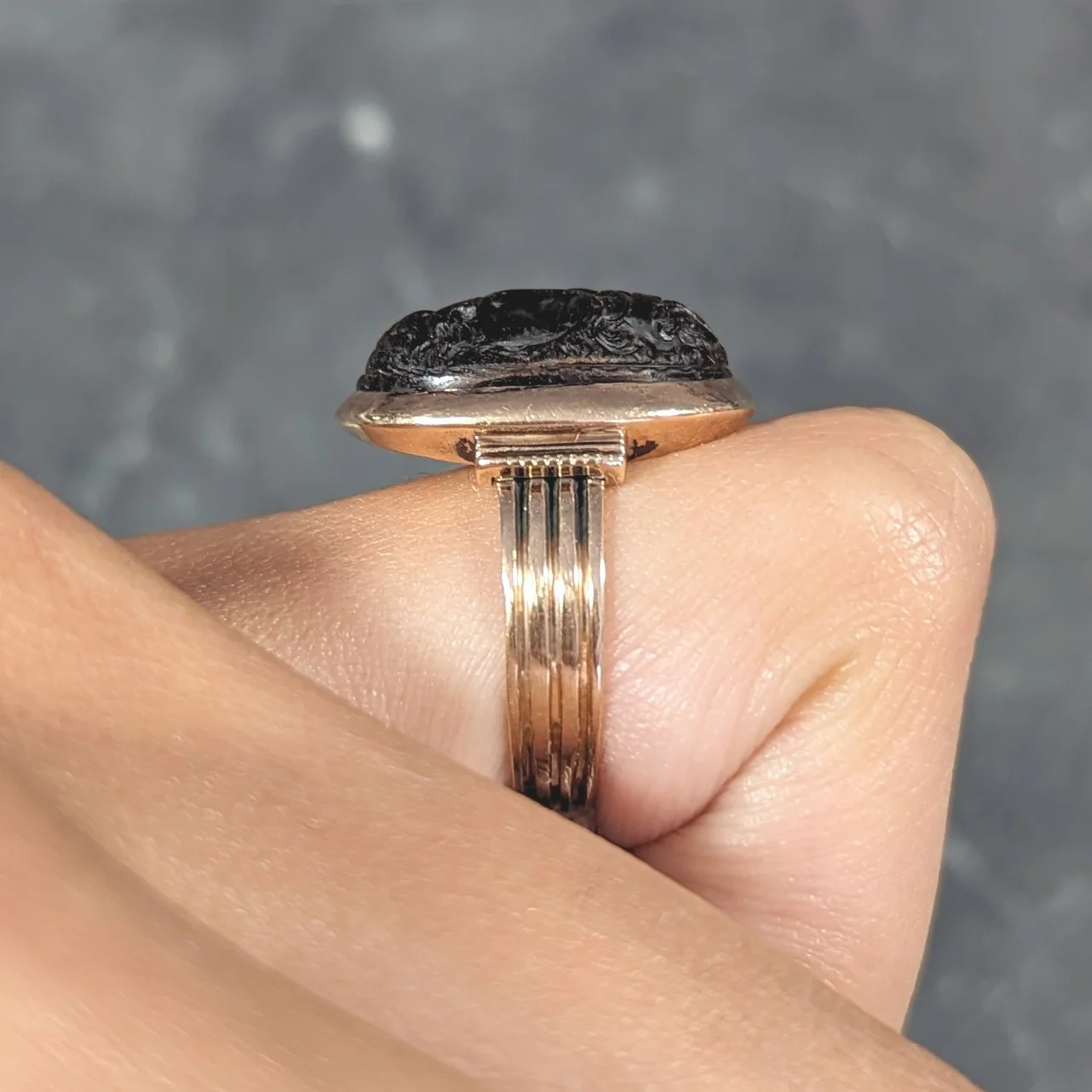 Victorian Tiger's Eye 14 Karat Rose Gold Carved Hercules Cameo Antique Unisex Ring - Image 14