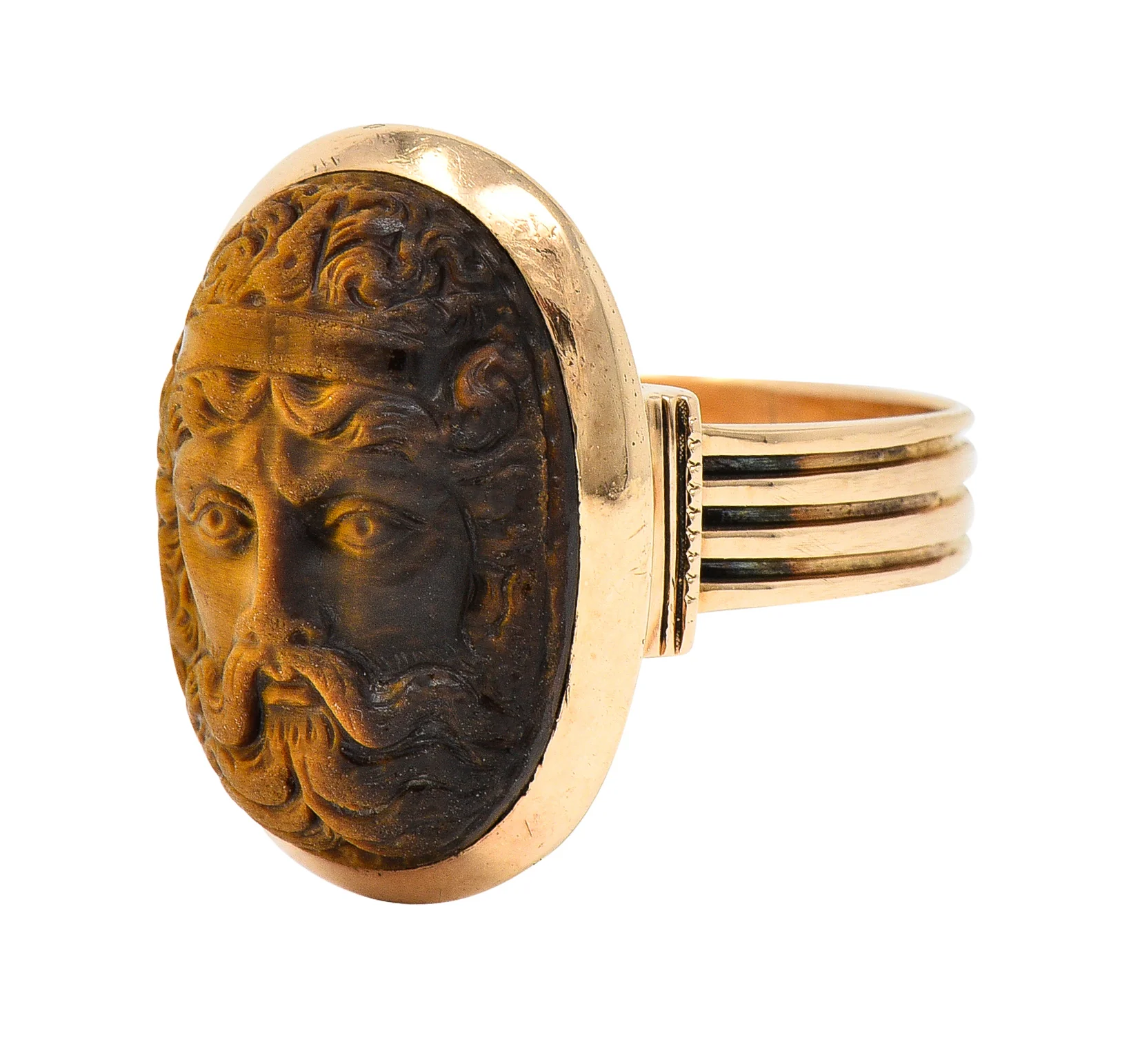 Victorian Tiger's Eye 14 Karat Rose Gold Carved Hercules Cameo Antique Unisex Ring - Image 5