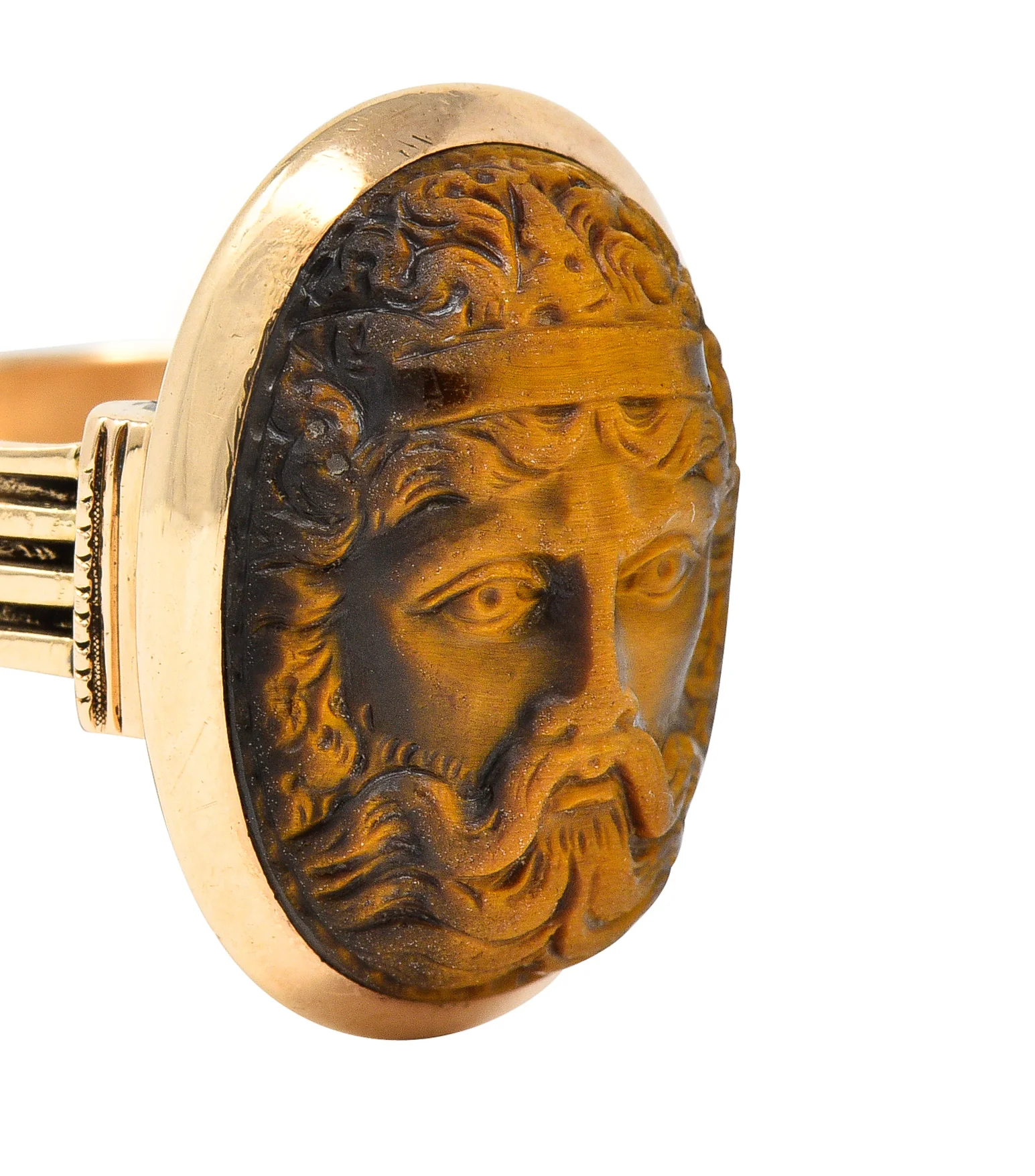 Victorian Tiger's Eye 14 Karat Rose Gold Carved Hercules Cameo Antique Unisex Ring - Image 6