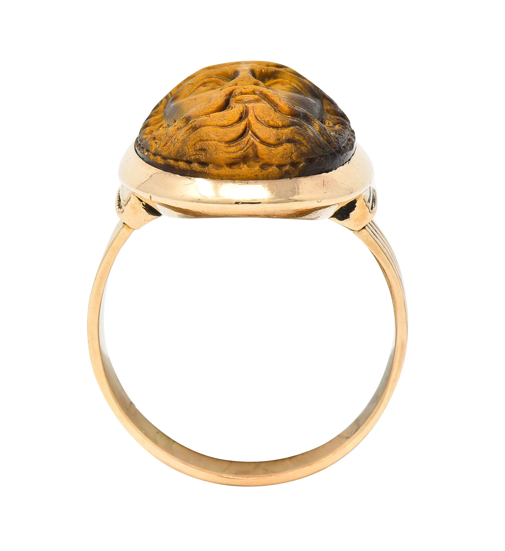 Victorian Tiger's Eye 14 Karat Rose Gold Carved Hercules Cameo Antique Unisex Ring - Image 9