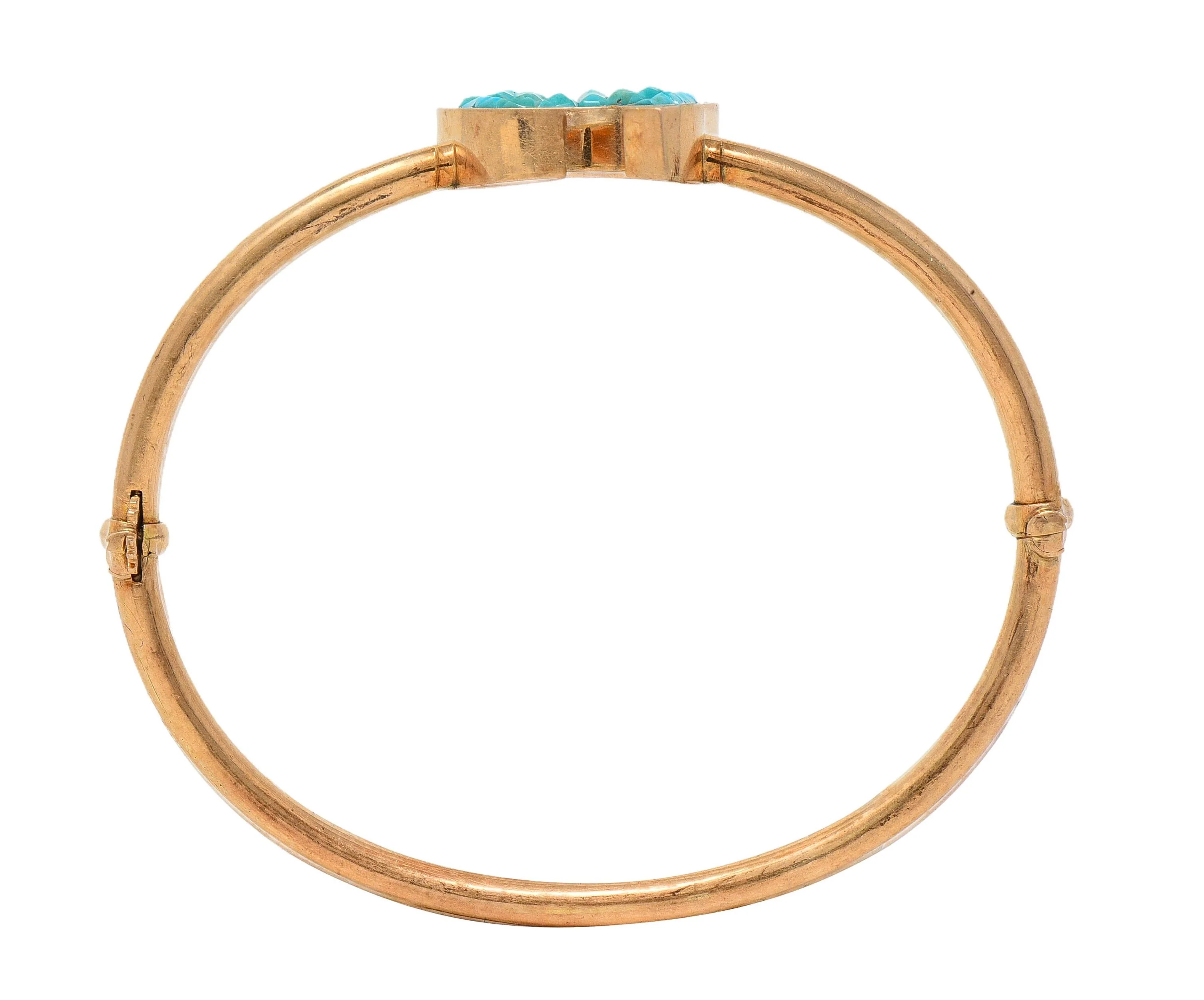 Victorian Turquoise 14 Karat Rose Gold Antique Horseshoe Bangle Bracelet - Image 12