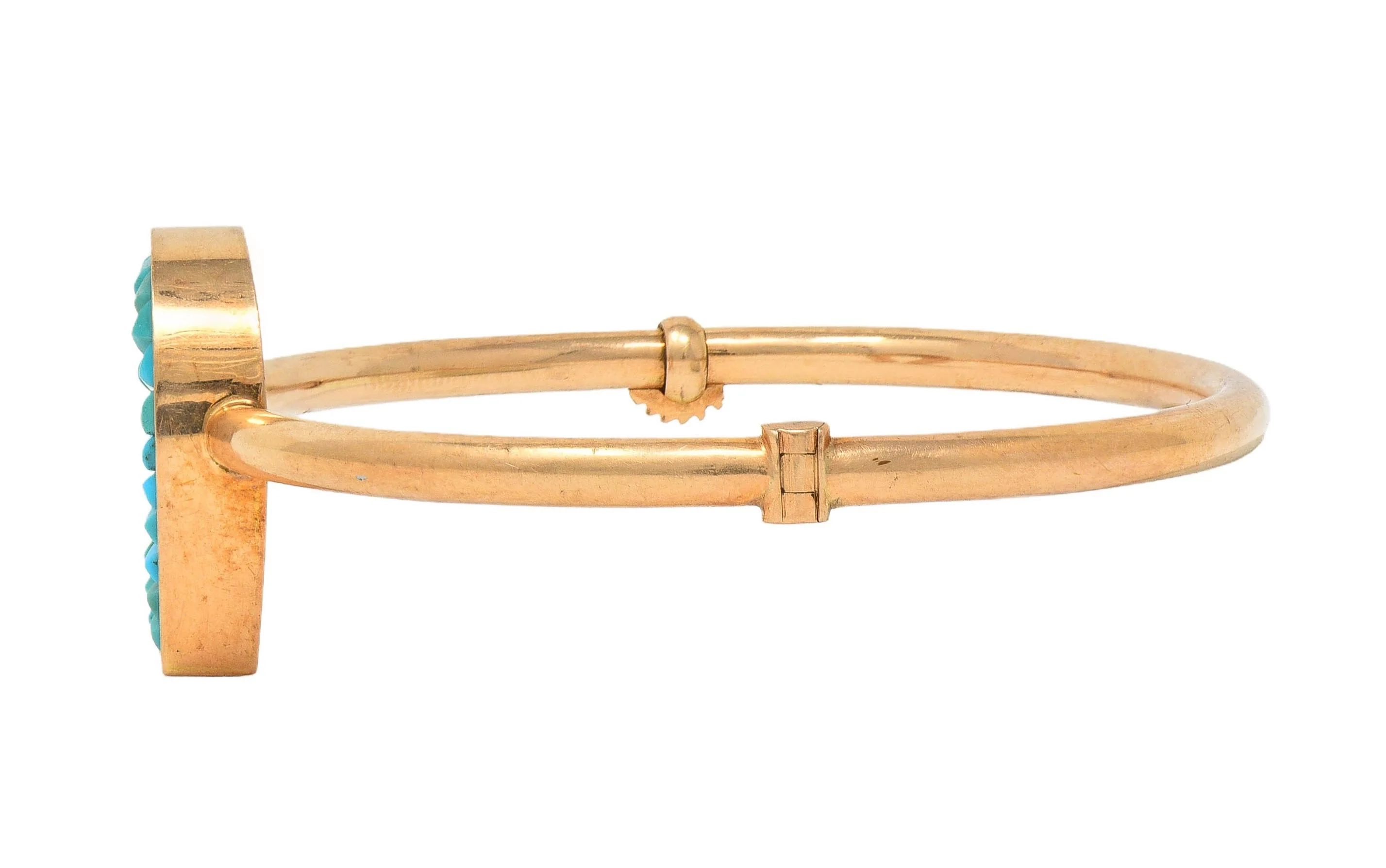Victorian Turquoise 14 Karat Rose Gold Antique Horseshoe Bangle Bracelet - Image 8