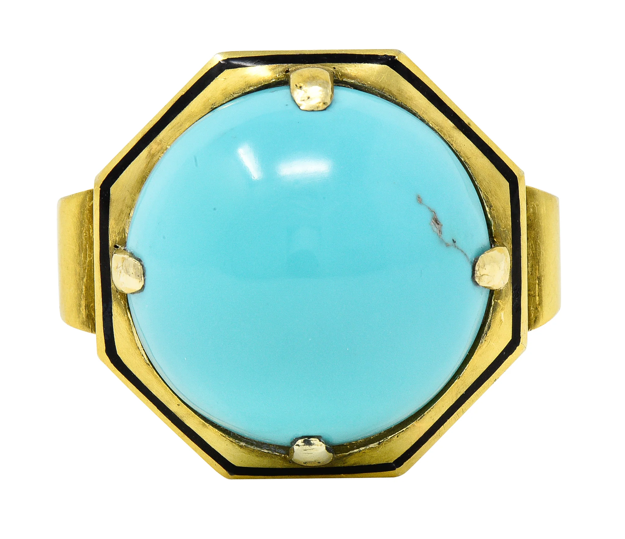Victorian Turquoise Cabochon Enamel 14 Karat Green Gold Antique Statement Ring