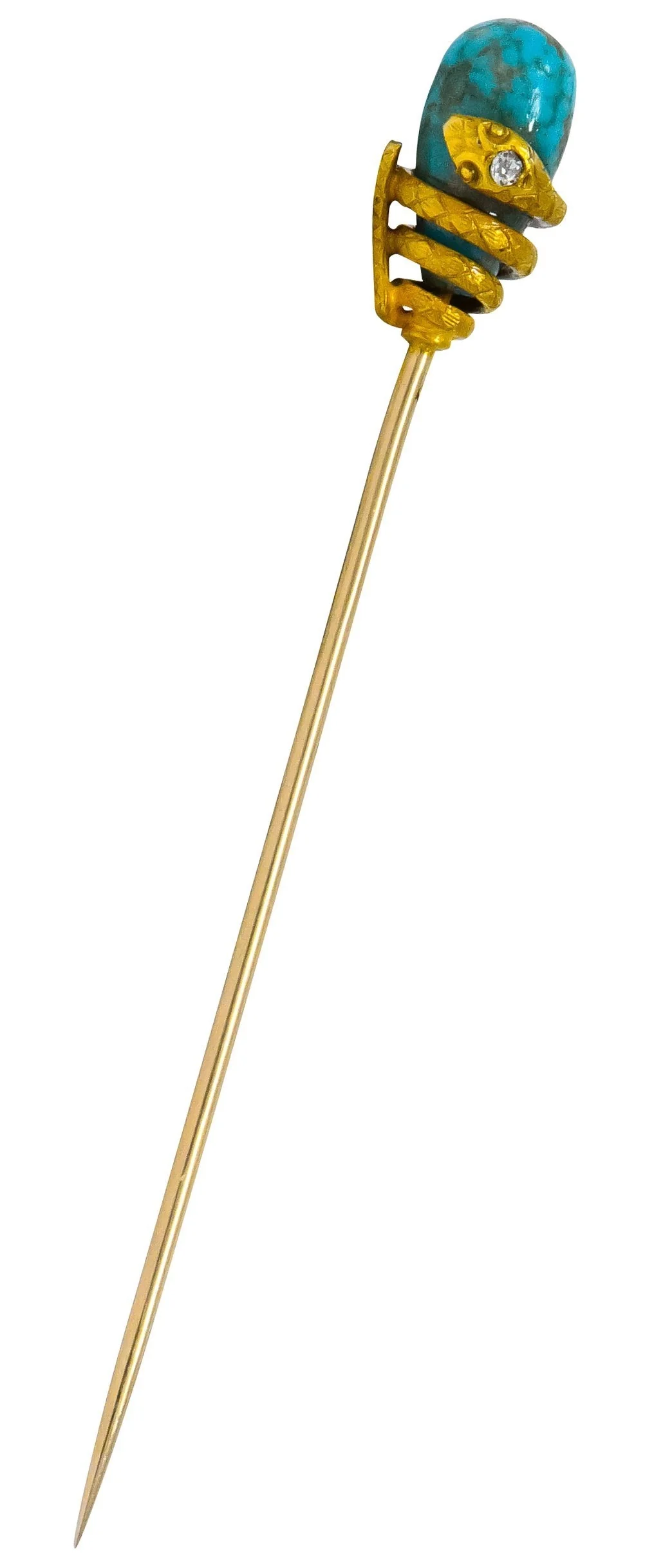 Victorian Turquoise Diamond 14 Karat Gold Snake Stickpin - Image 5