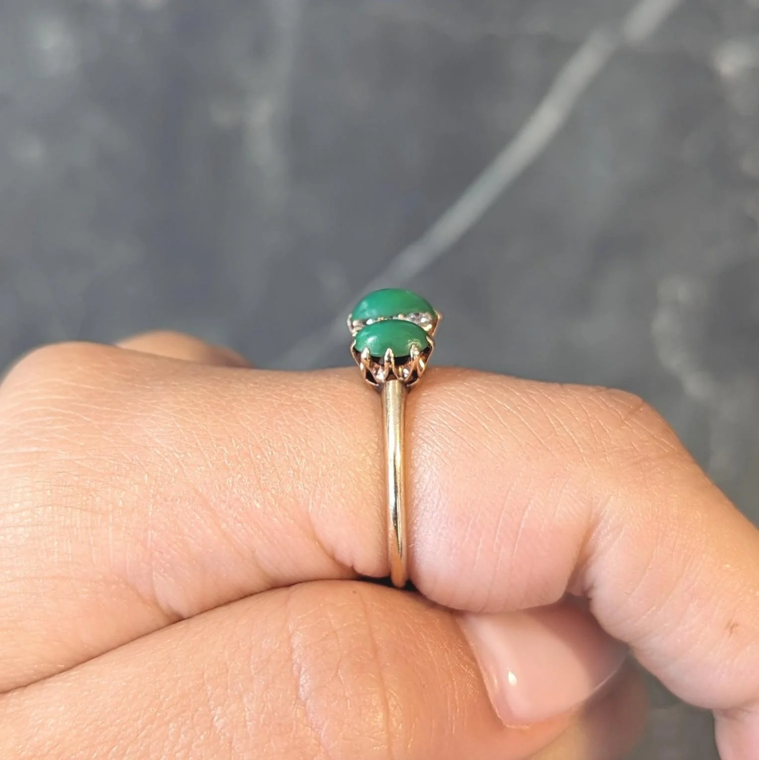 Victorian Turquoise Diamond 18 Karat Yellow Gold Antique Three Stone Ring - Image 13