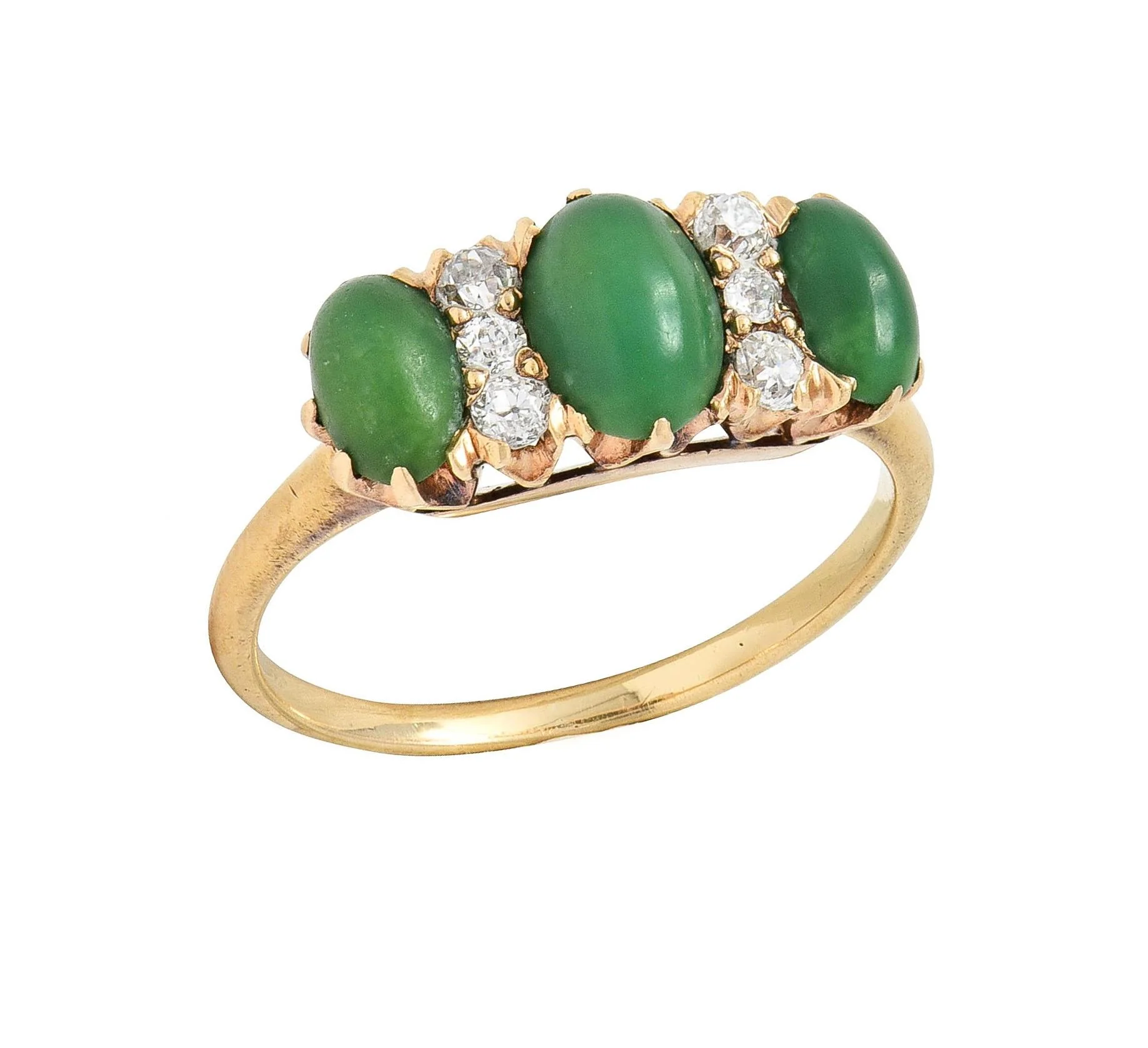 Victorian Turquoise Diamond 18 Karat Yellow Gold Antique Three Stone Ring - Image 7