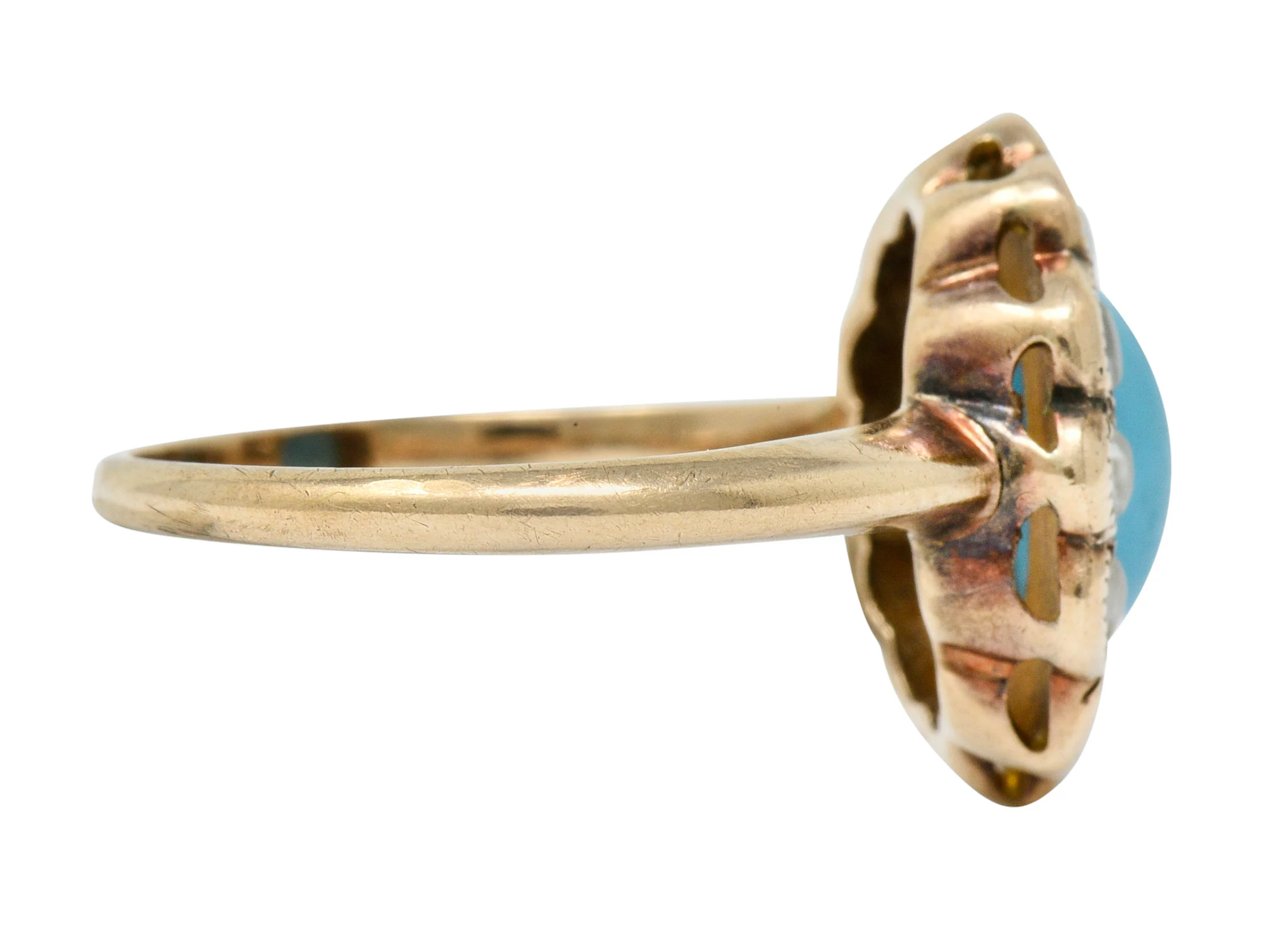 Victorian Turquoise Pearl 14 Karat Rose Gold Cluster Ring - Image 4