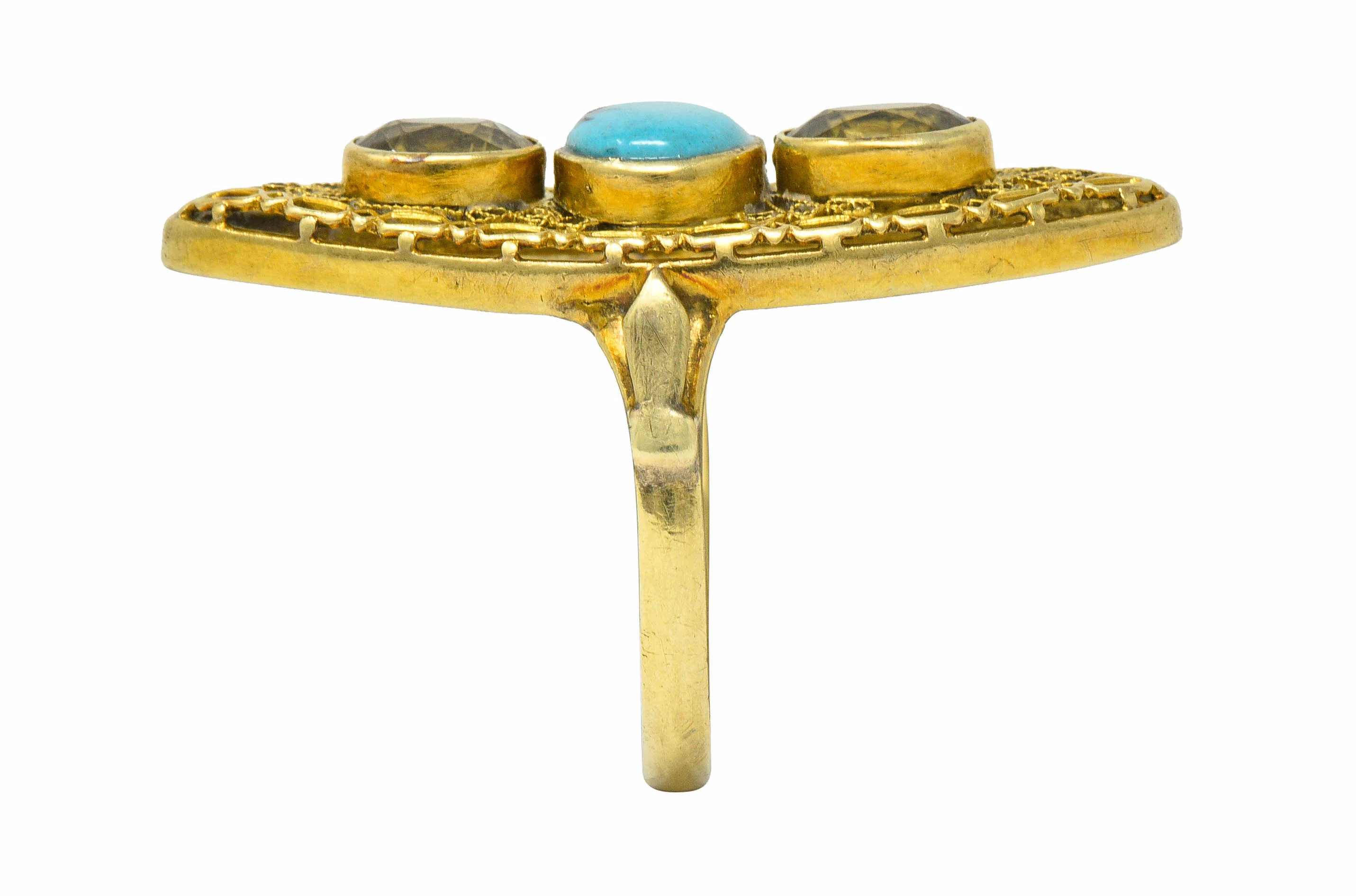 Victorian Turquoise Zircon 14 Karat Gold Navette Ring - Image 10