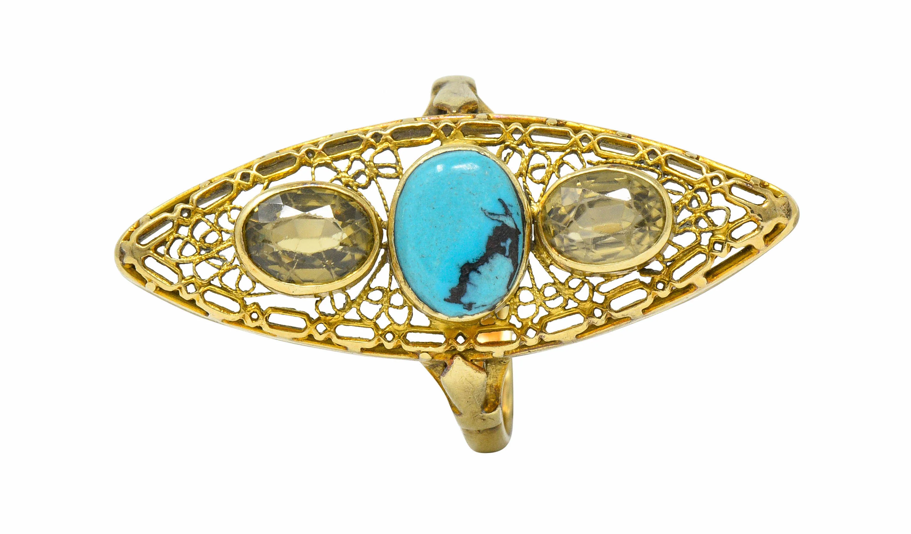 Victorian Turquoise Zircon 14 Karat Gold Navette Ring - Image 12